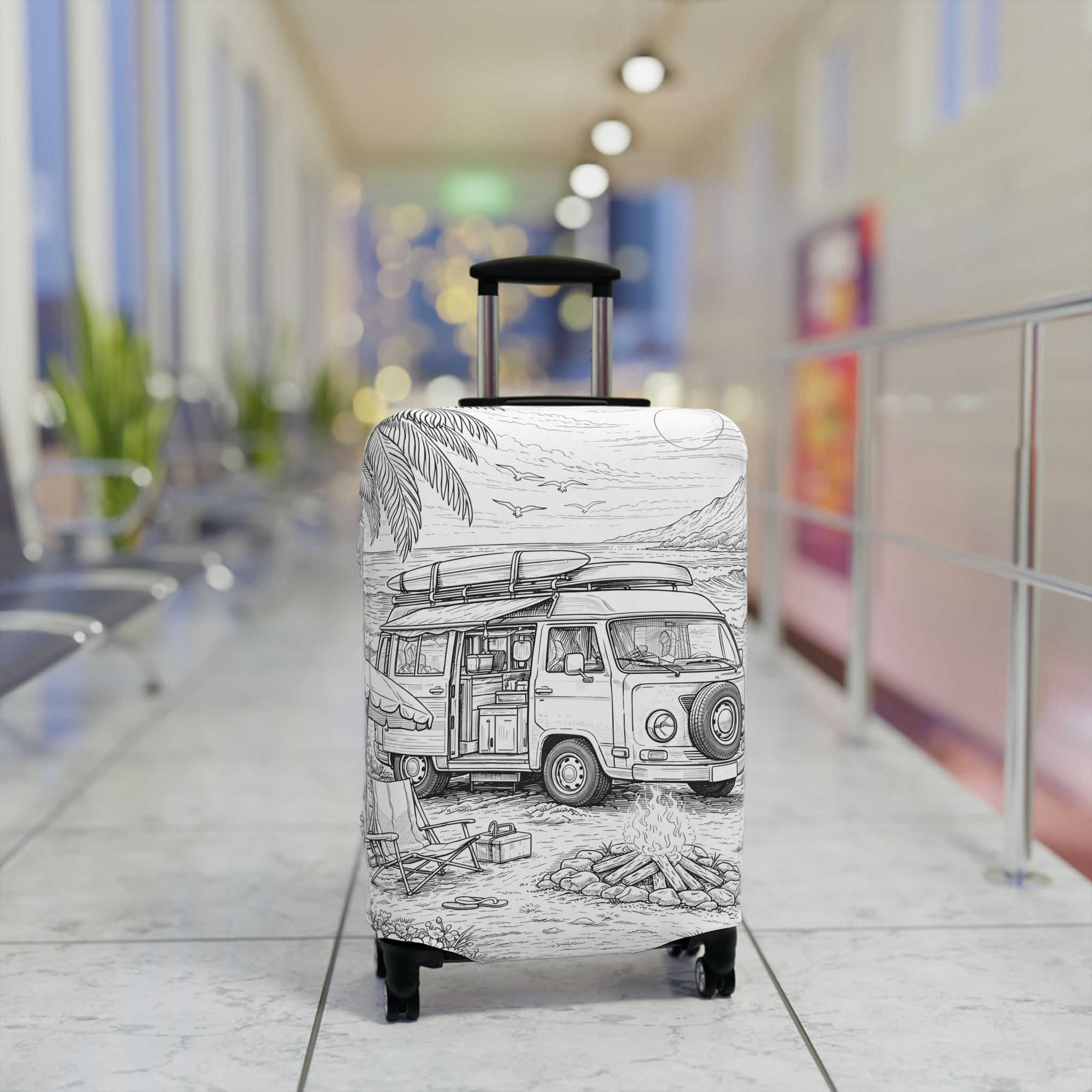 Luggage Cover — Adventure Camper Sketch Travel Suitcase