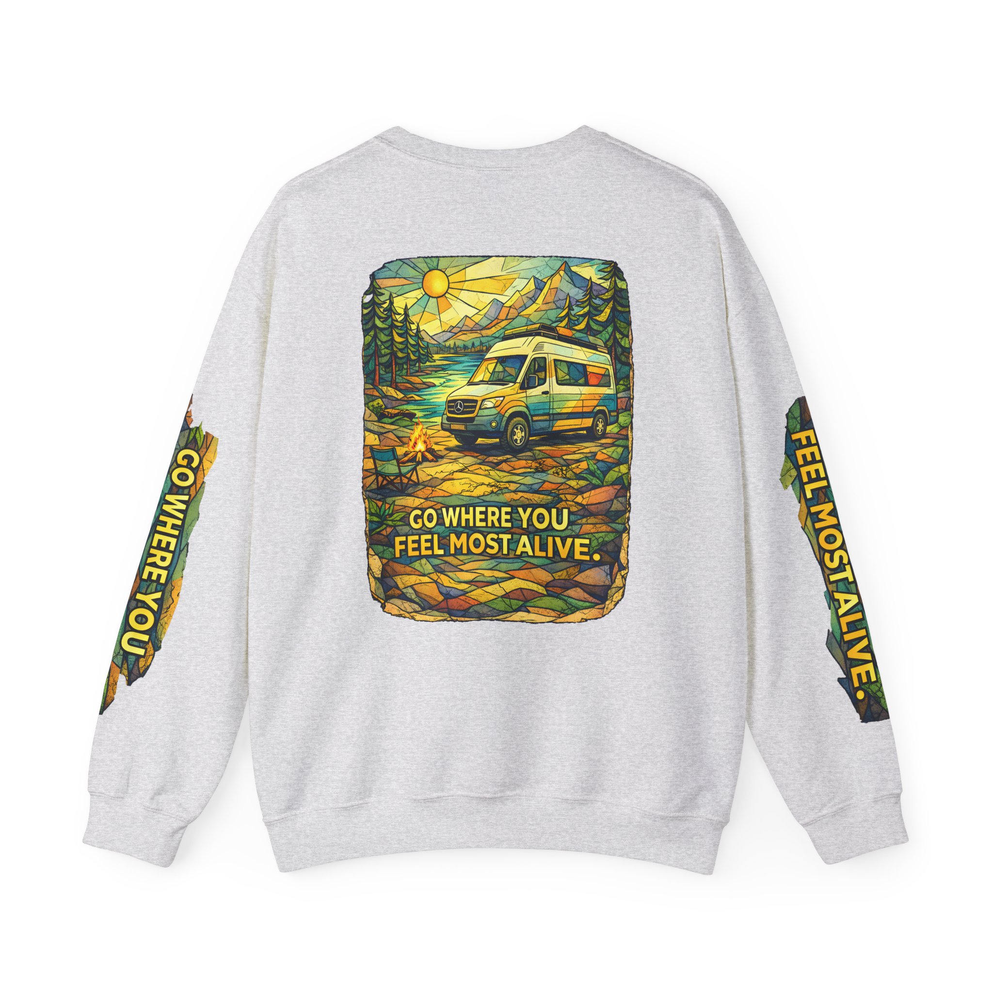 Unisex Heavy Blend™ Crewneck Sweatshirt — "Go Where You Feel Most Alive" Design Cubic-Line