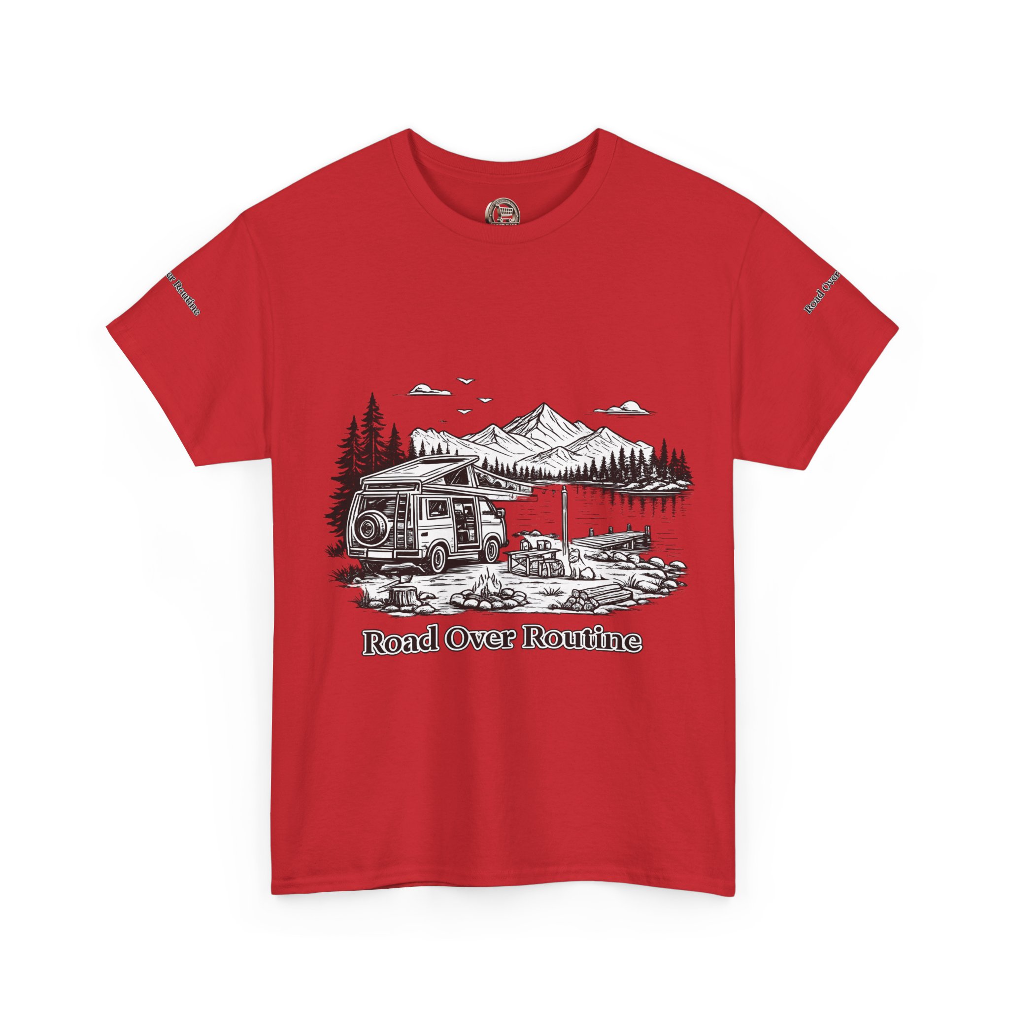 Unisex Heavy Cotton Tee — "Road Over Routine" Design Minimal-Line
