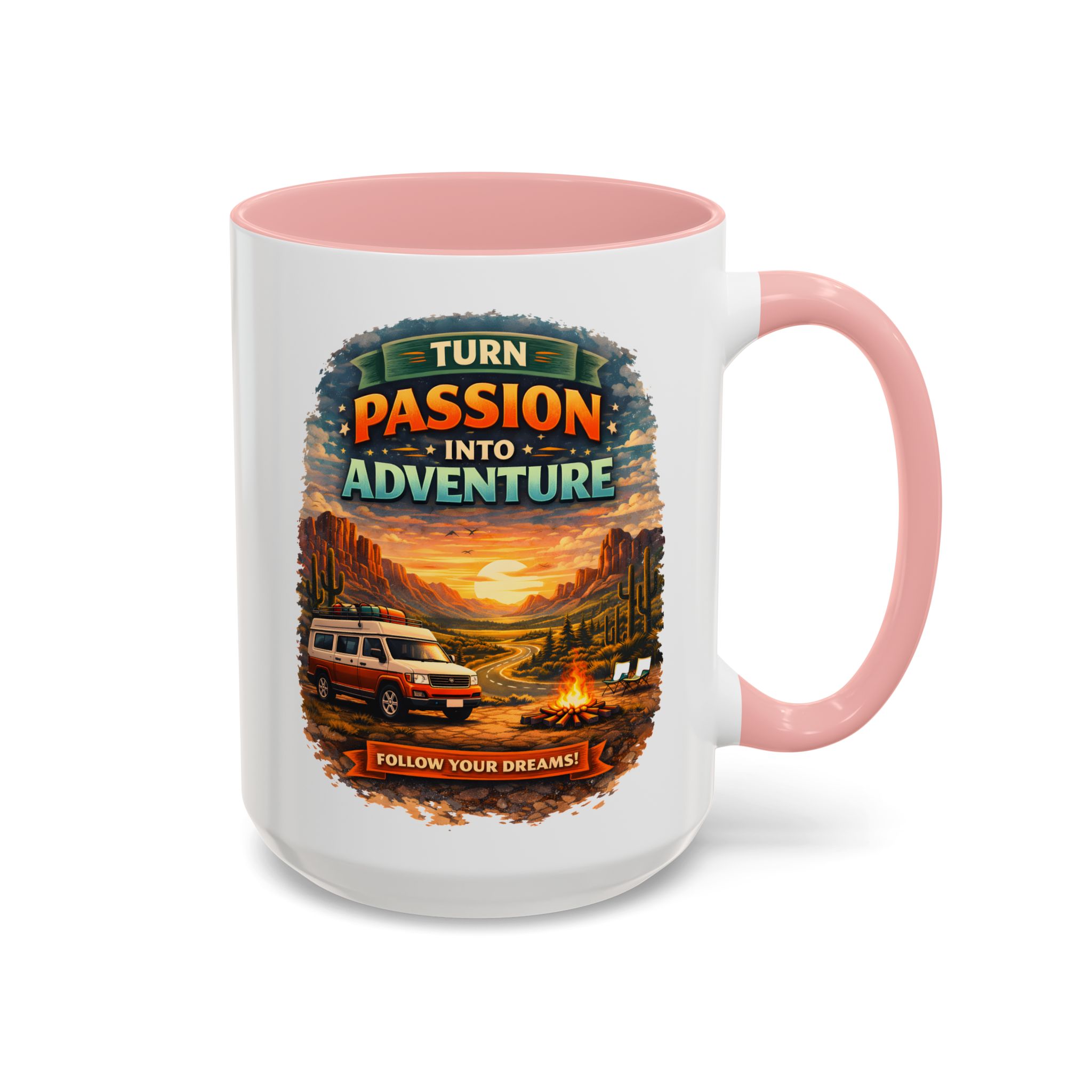 Accent Coffee Mug (11, 15oz) — "Turn Passion Into Adventure" Design Scenic-Line