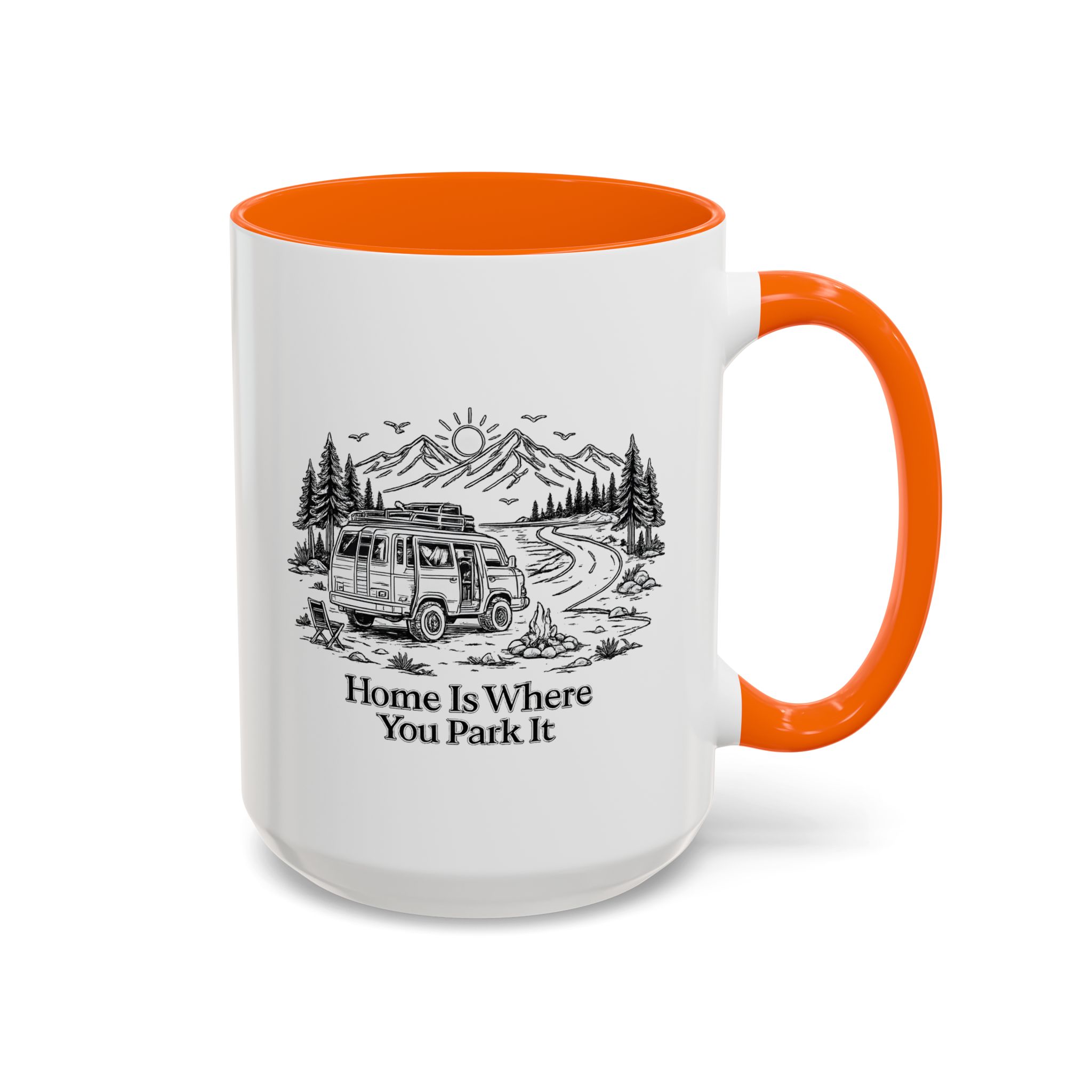 Accent Coffee Mug (11, 15oz) — "Home Is Where You Park It" Design Minimal-Line
