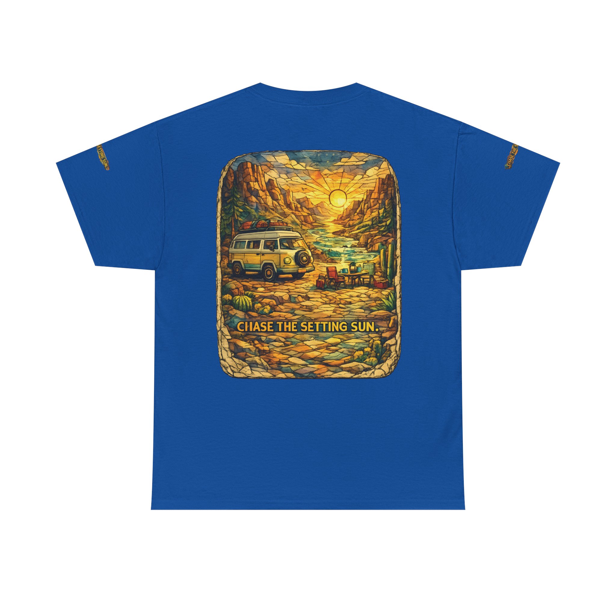 Unisex Heavy Cotton Tee — "Chase The Settings Sun" Design Cubic-Line