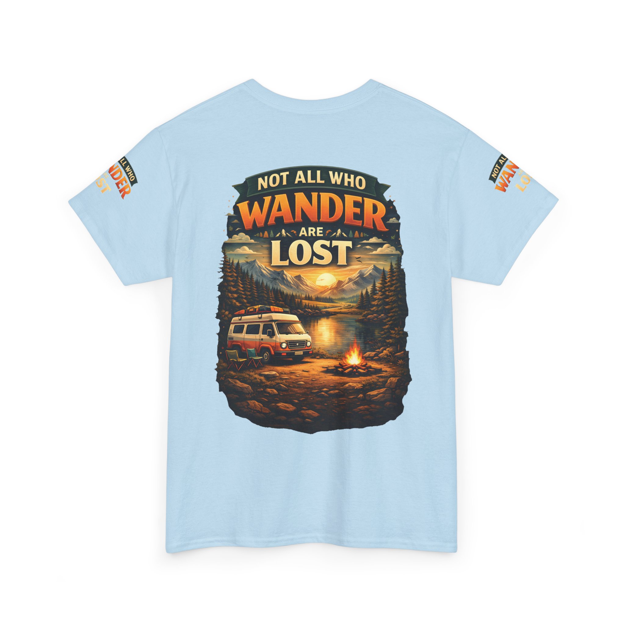 Unisex Heavy Cotton Tee — "Not All Who Wander Are Lost" Design Scenic-Line