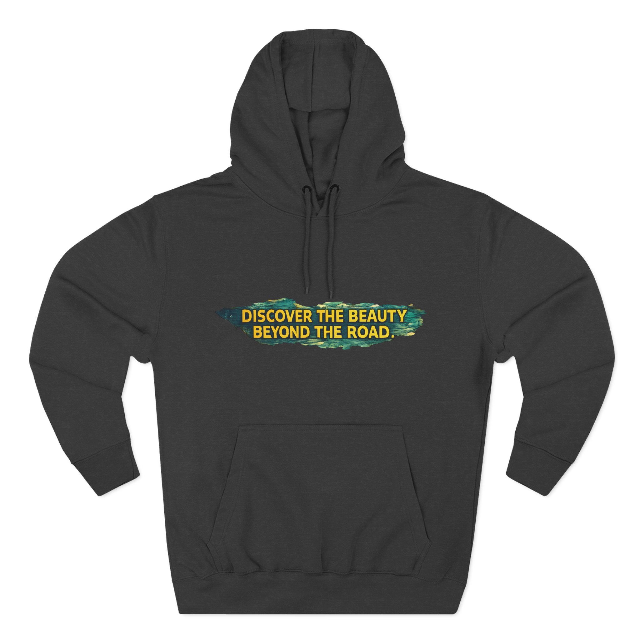 Three-Panel Fleece Hoodie - "Discover The Bieuty Beyond The Road" Design Cubic-Line