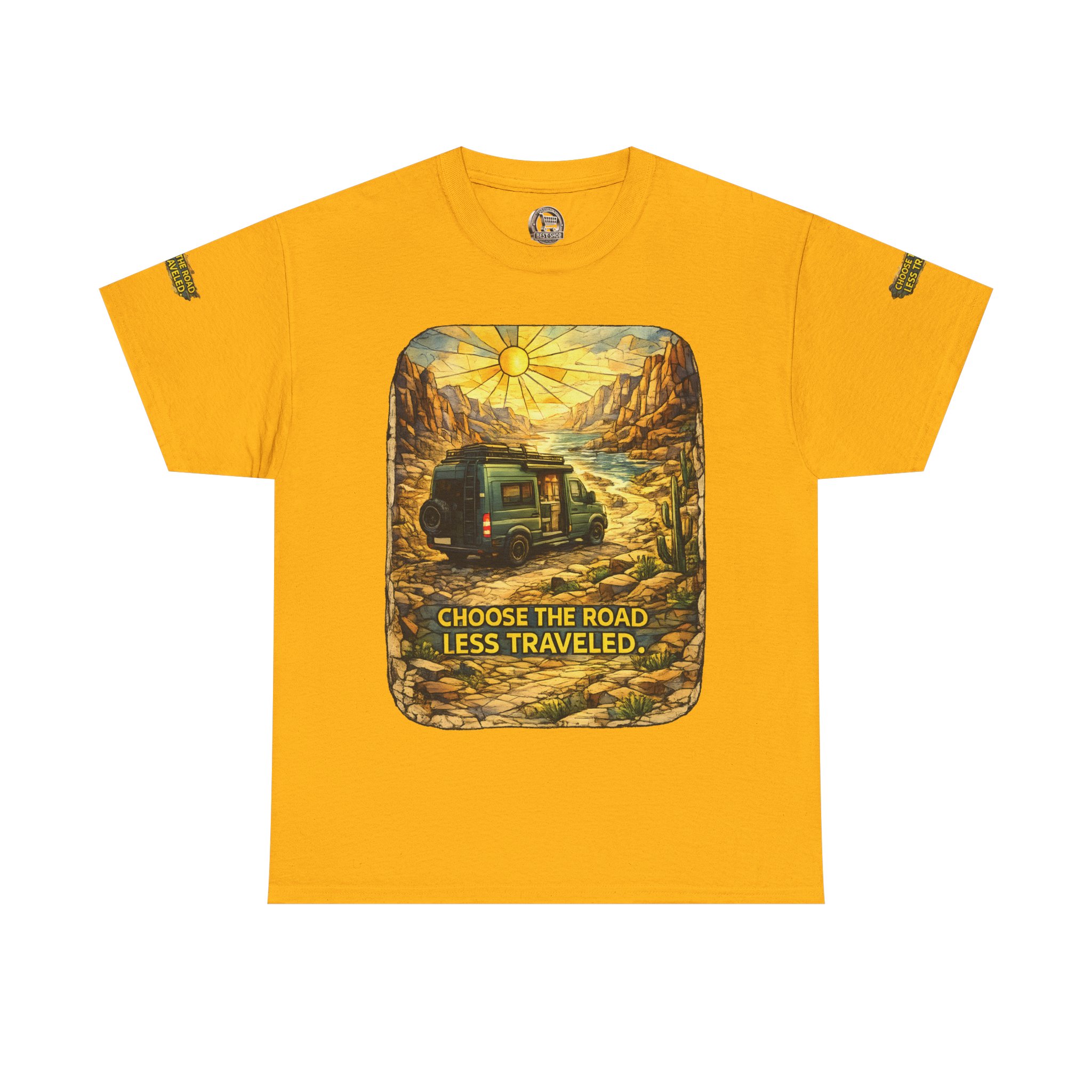 Unisex Heavy Cotton Tee — "Choose The Road Less Traveled" Design Cubic-Line