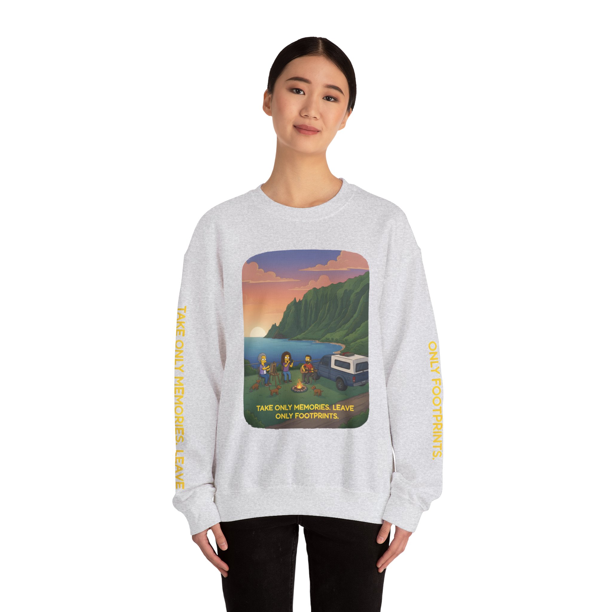 Unisex Heavy Blend™ Crewneck Sweatshirt — "Take Only Memories-Leave Only Footprints" Design Sitcom-Line