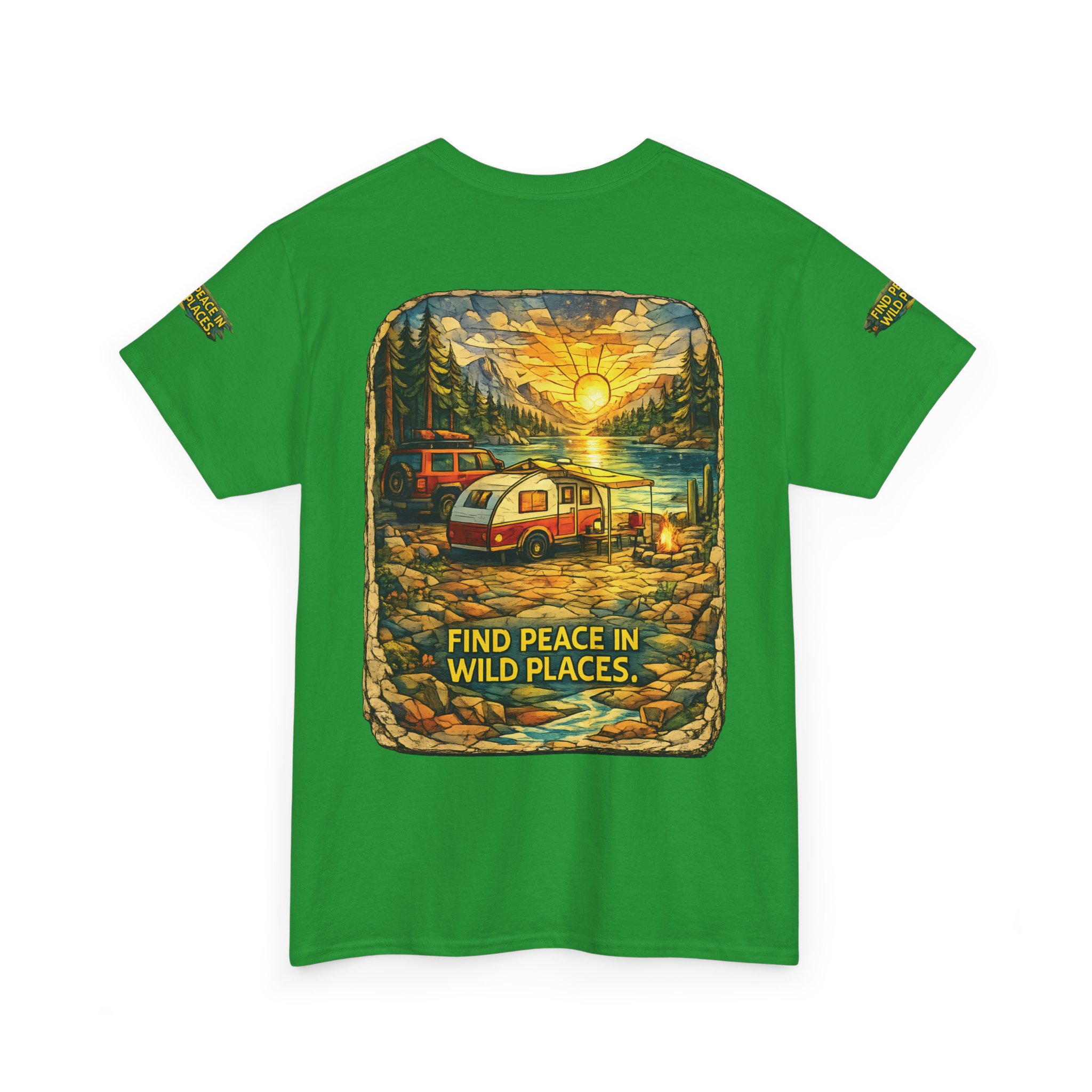 Unisex Heavy Cotton Tee — "Find Peace In Wild Places" Design Cubic-Line