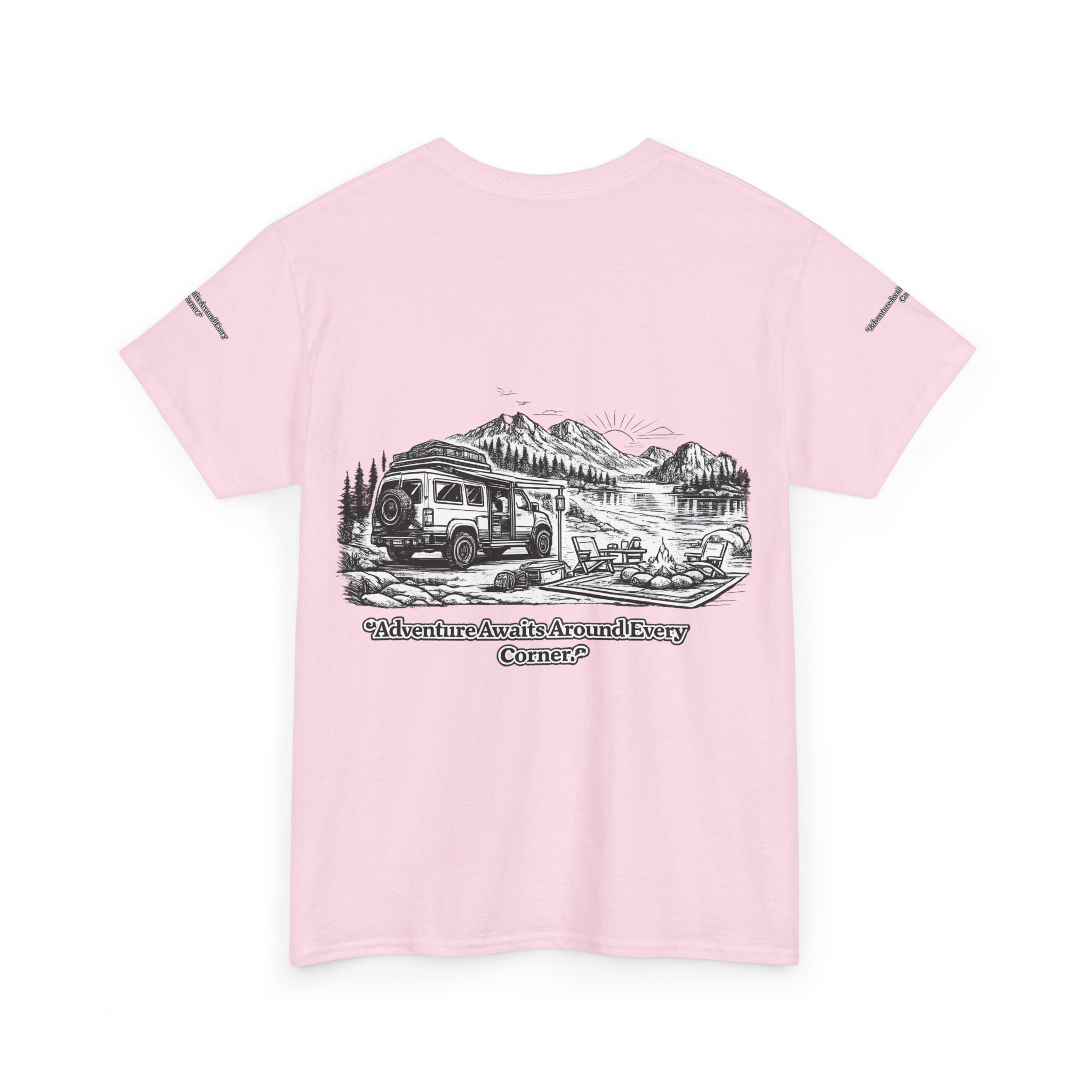 Unisex Heavy Cotton Tee — "Adventure Awaits Around Every Corner" Design Minimal-Line
