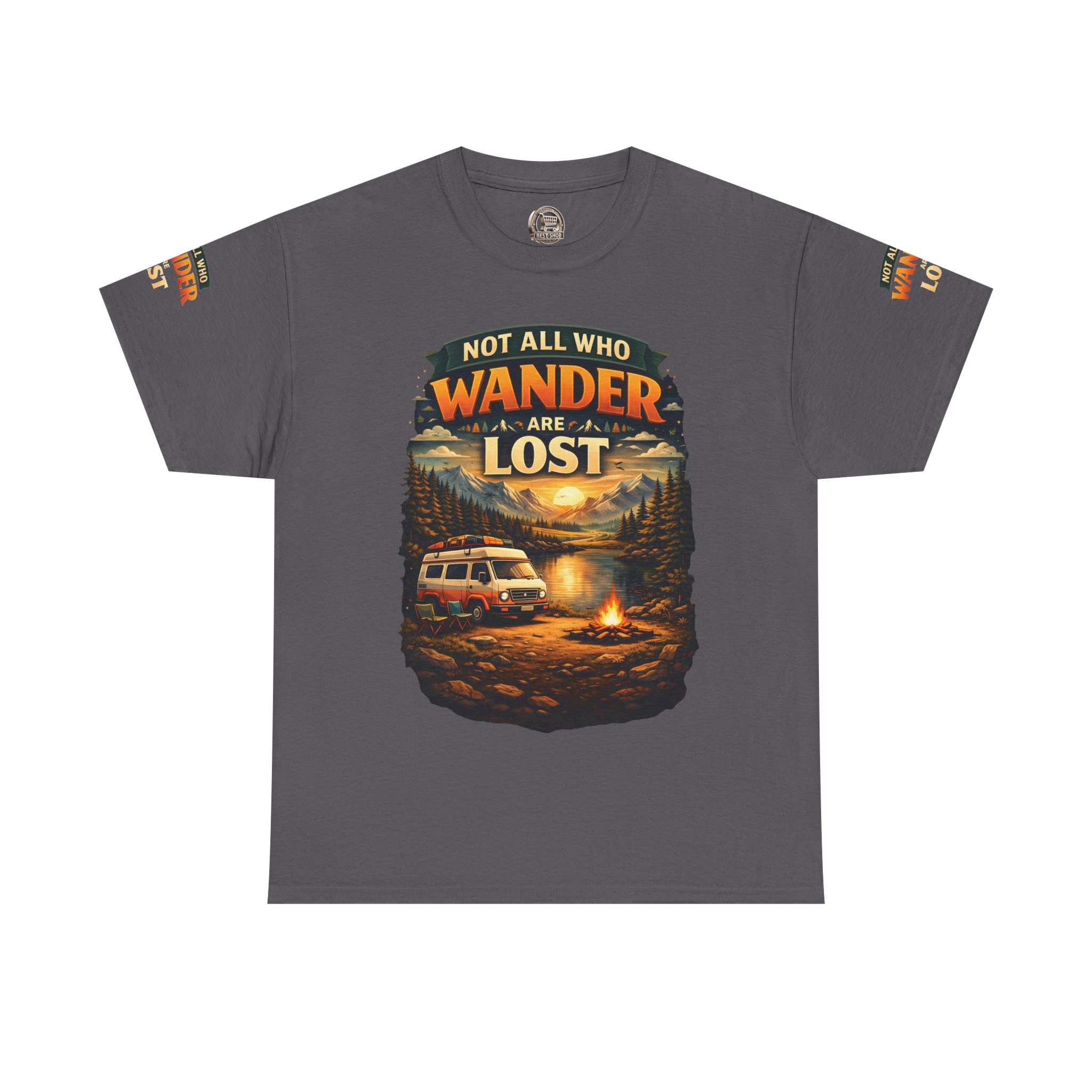 Unisex Heavy Cotton Tee — "Not All Who Wander Are Lost" Design Scenic-Line