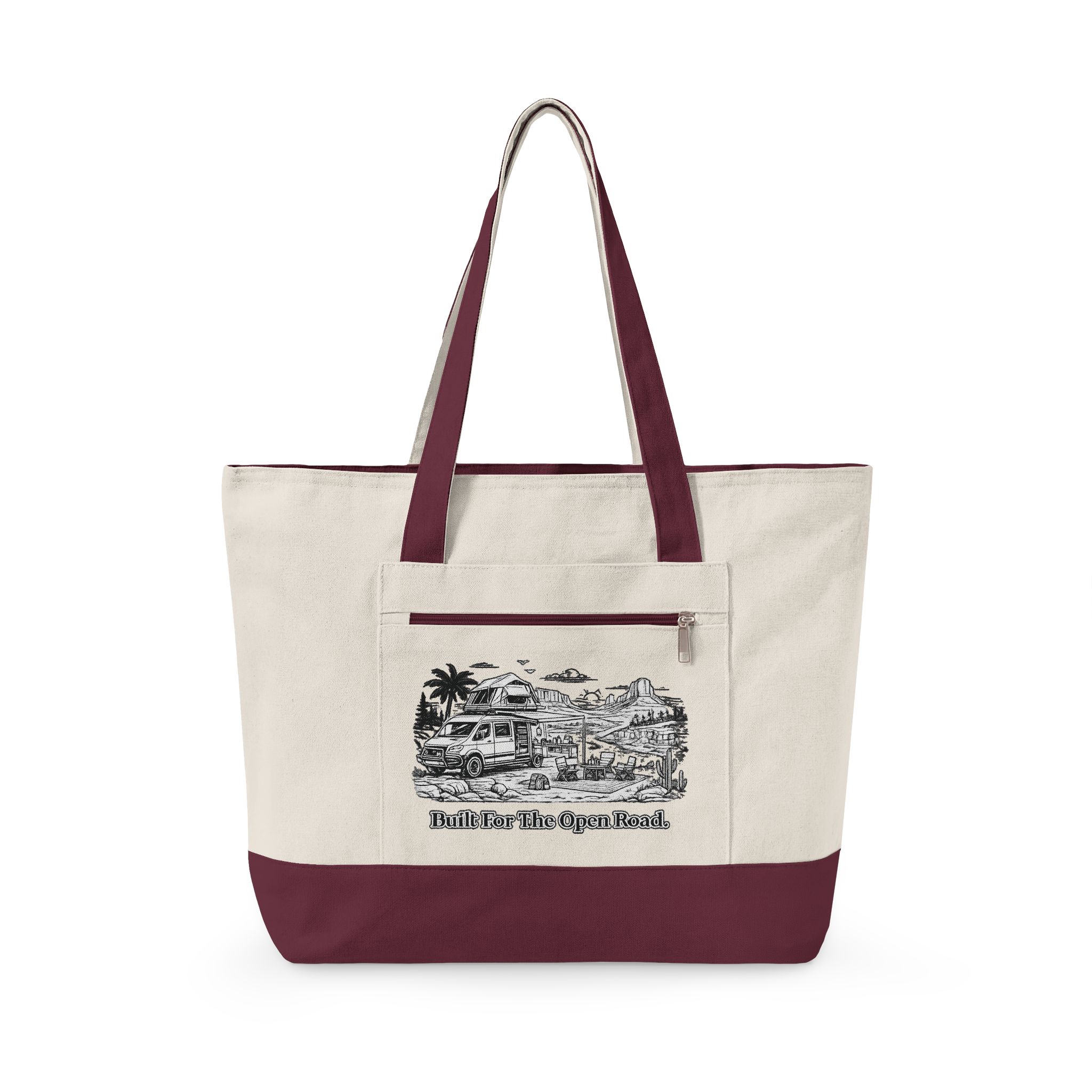 Zippered Canvas Tote — "Built For the Open Road" (Design Minimal-Line)