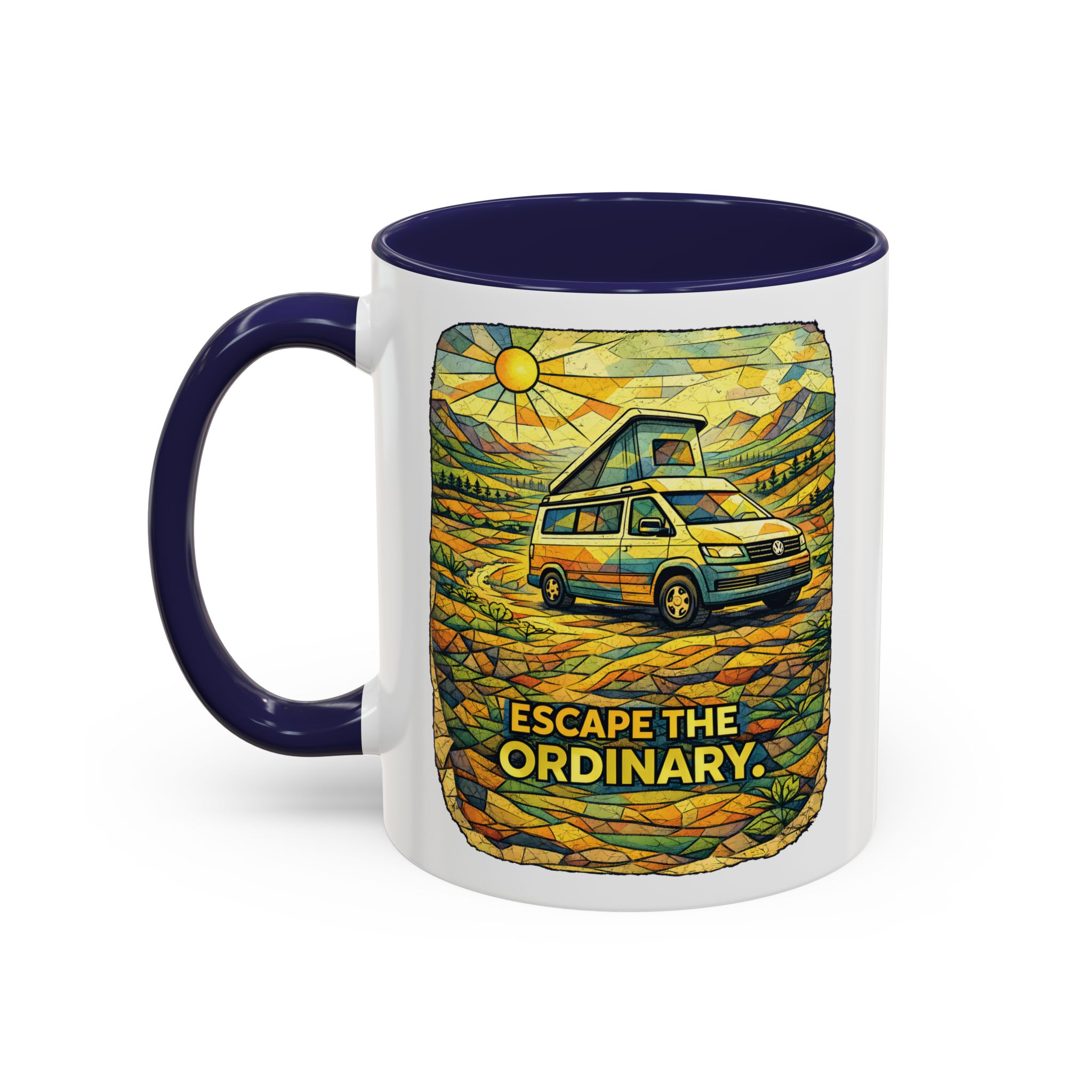 Accent Coffee Mug (11, 15oz) — "Escape The Ordinary" Design Cubic-Line