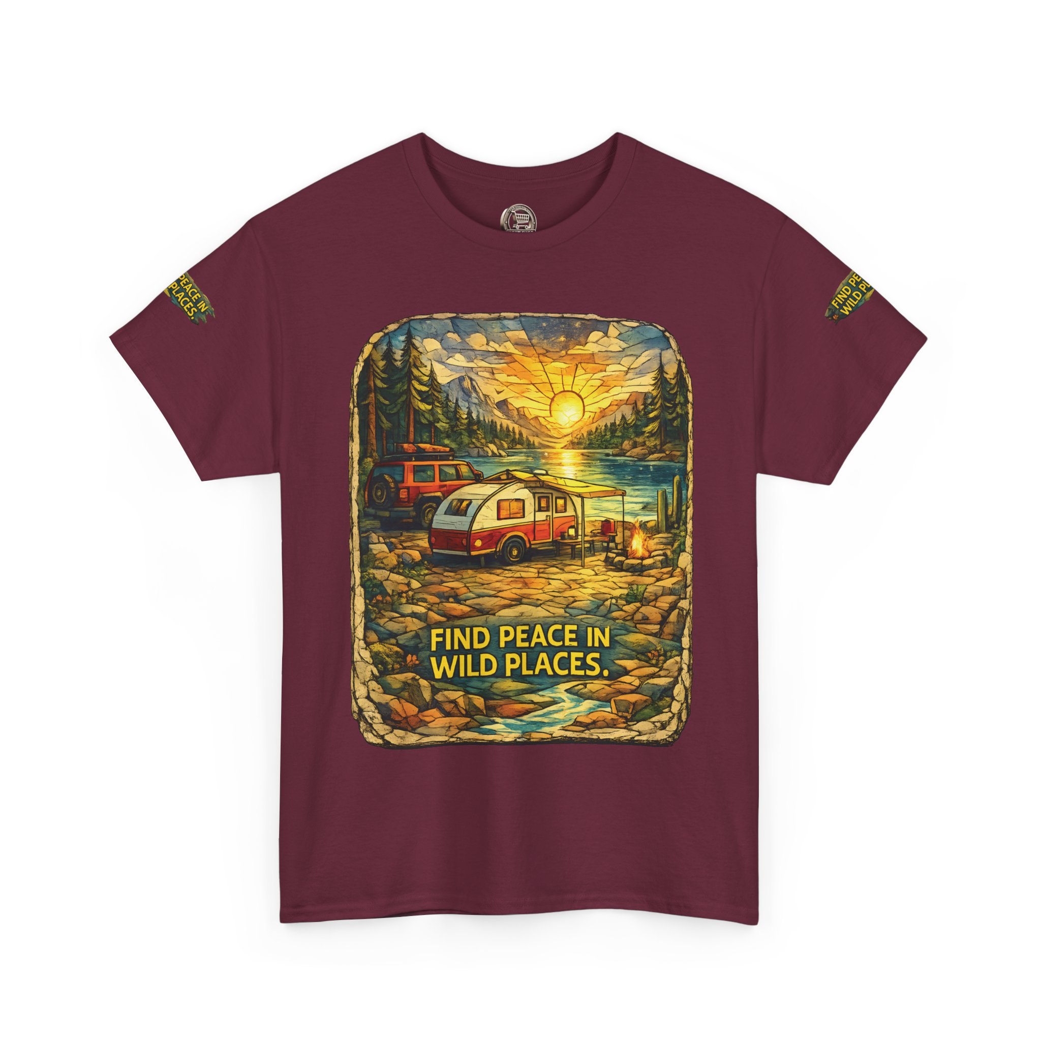 Unisex Heavy Cotton Tee — "Find Peace In Wild Places" Design Cubic-Line