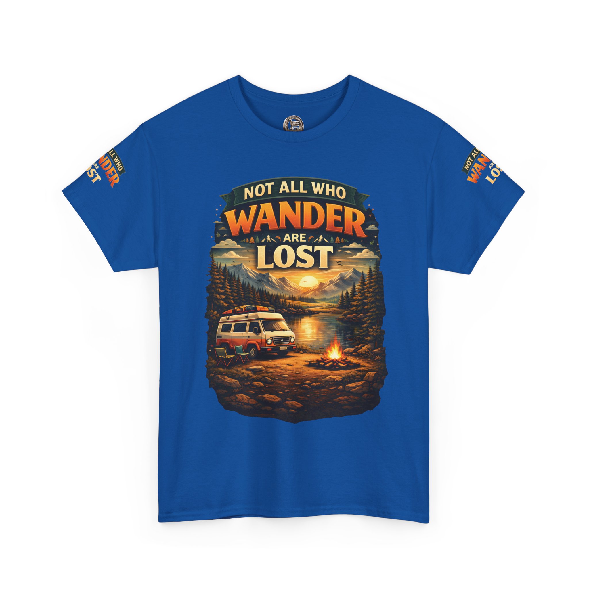 Unisex Heavy Cotton Tee — "Not All Who Wander Are Lost" Design Scenic-Line