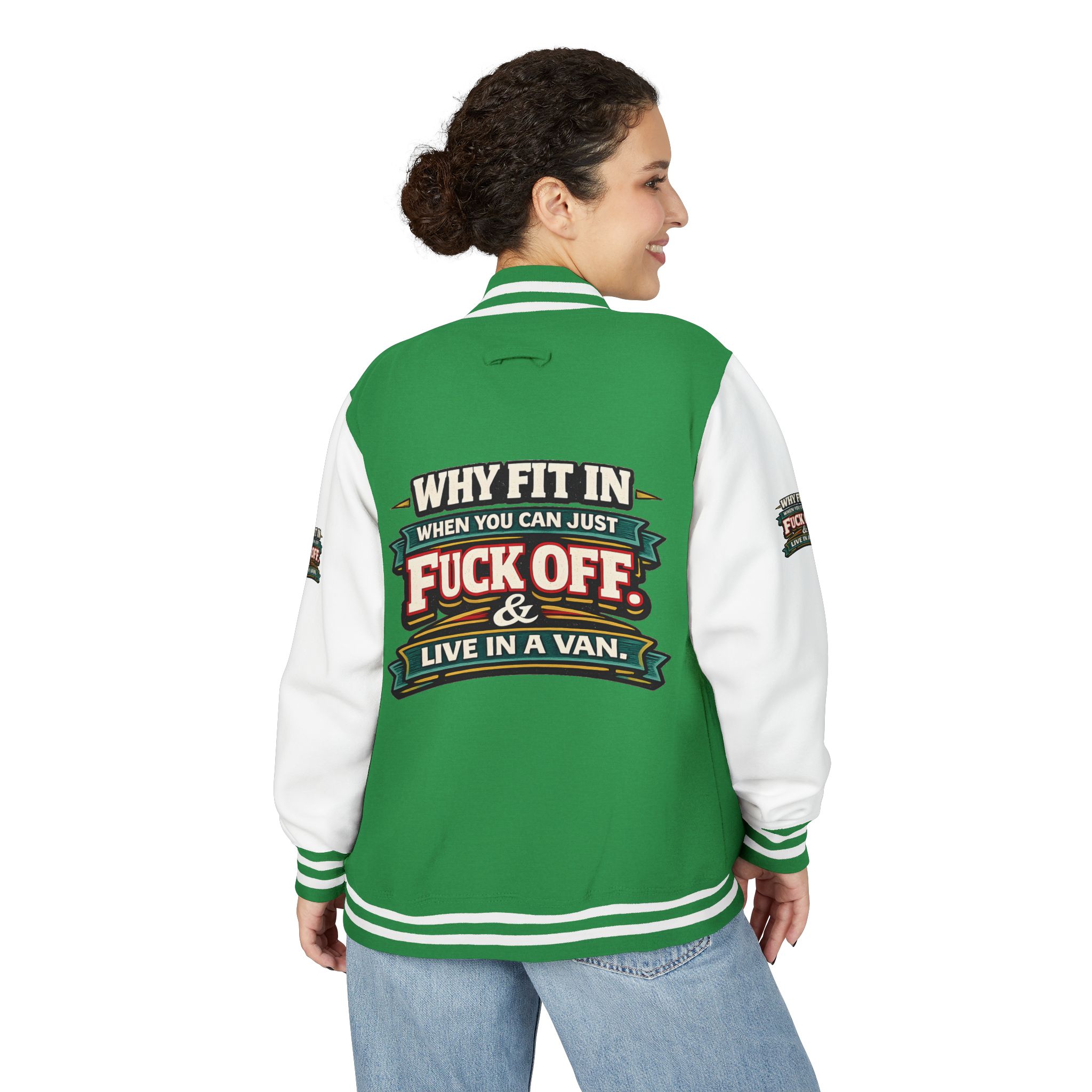 Unisex Heavyweight Letterman Jacket — "Why Fit In" Design F**K-Line