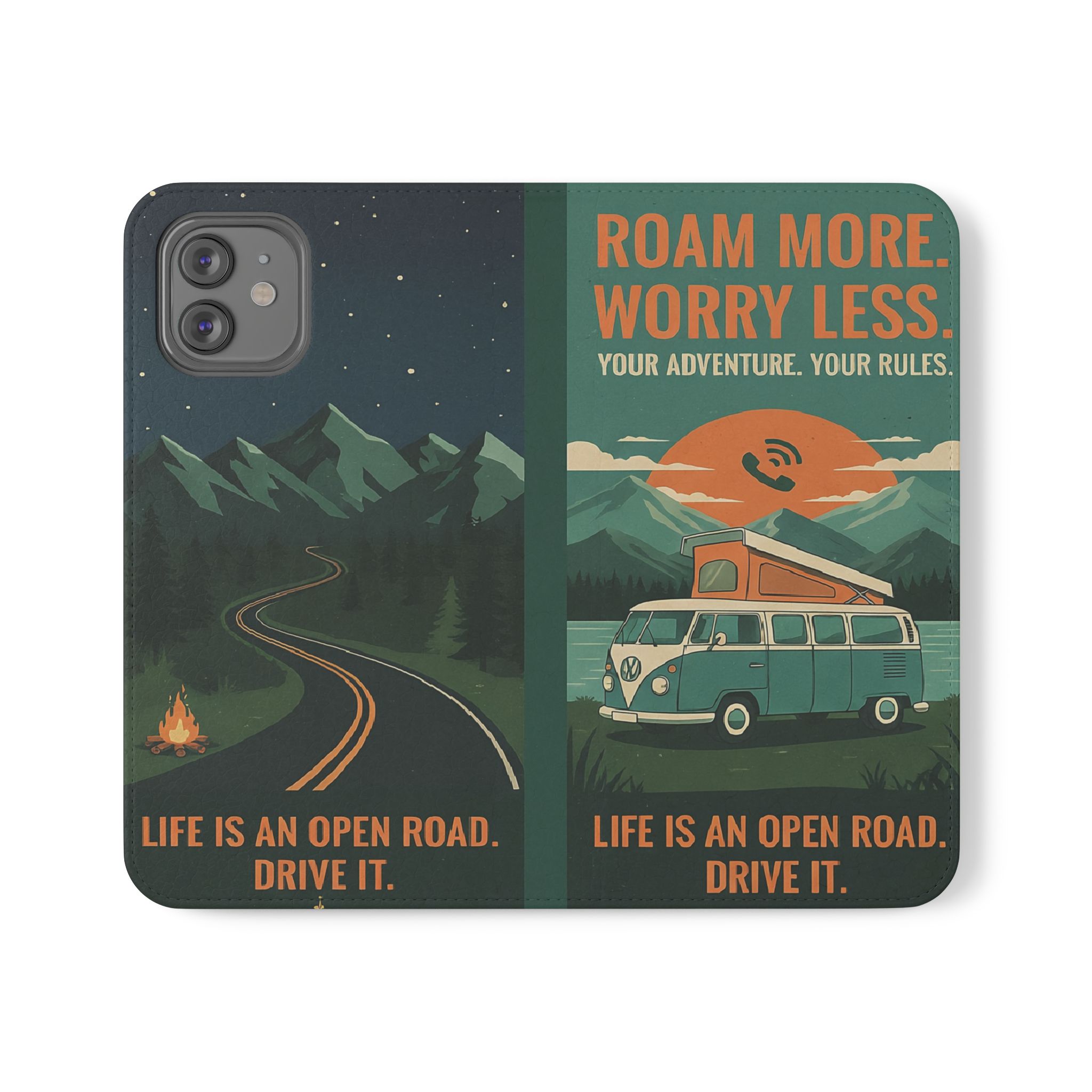 Flip Phone Case — "Roam More Worry Less - Life Is An Open Road" Phone Wallet