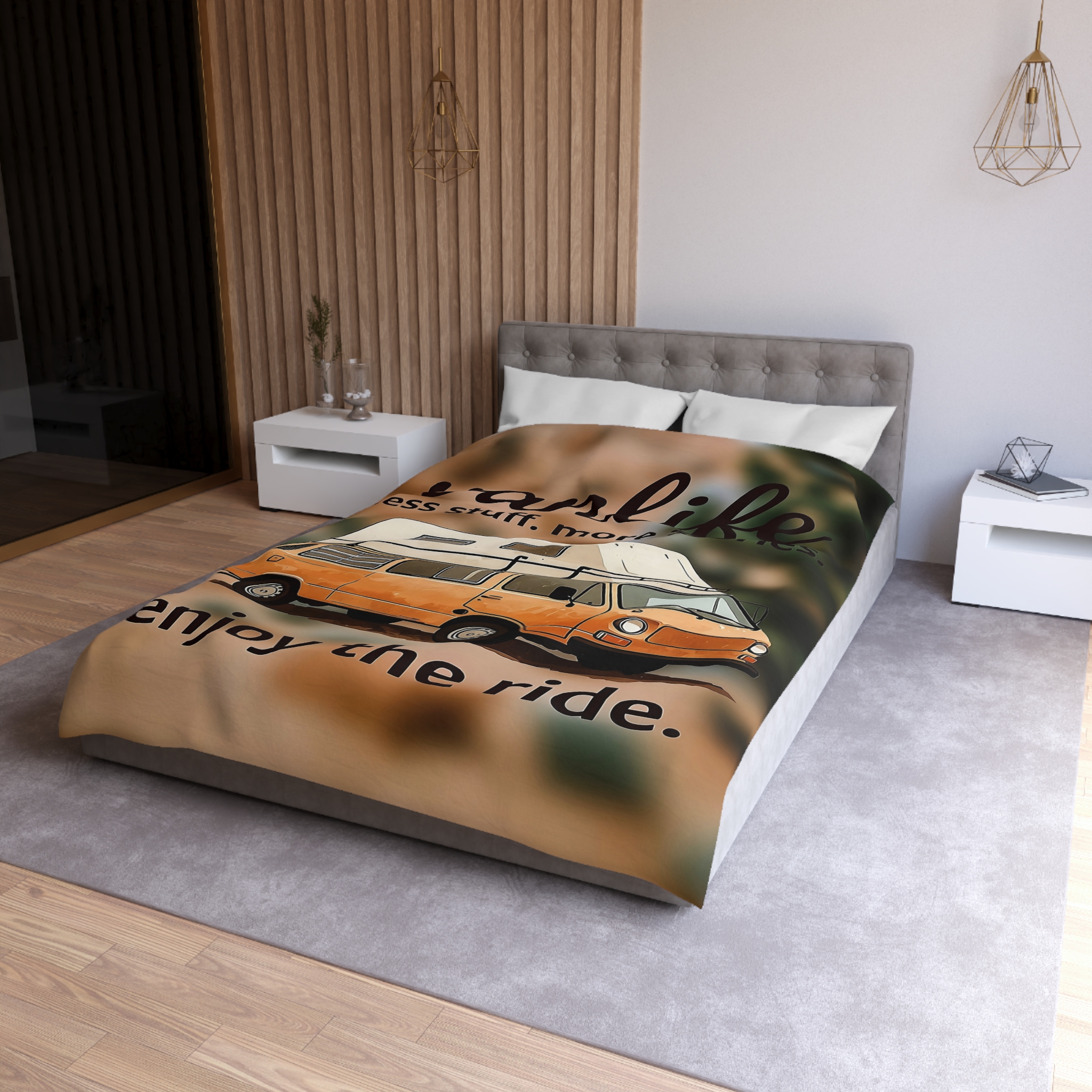 Duvet Cover – “Vanlife - Less Stuff. More Stories. Enjoy the Ride.” Camper Van Bedding