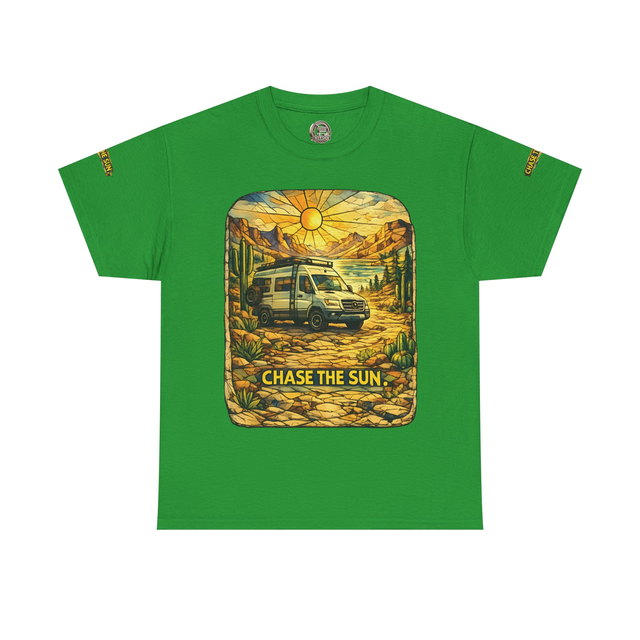 Unisex Heavy Cotton Tee — "Chase The Sun" Design Cubic-Line