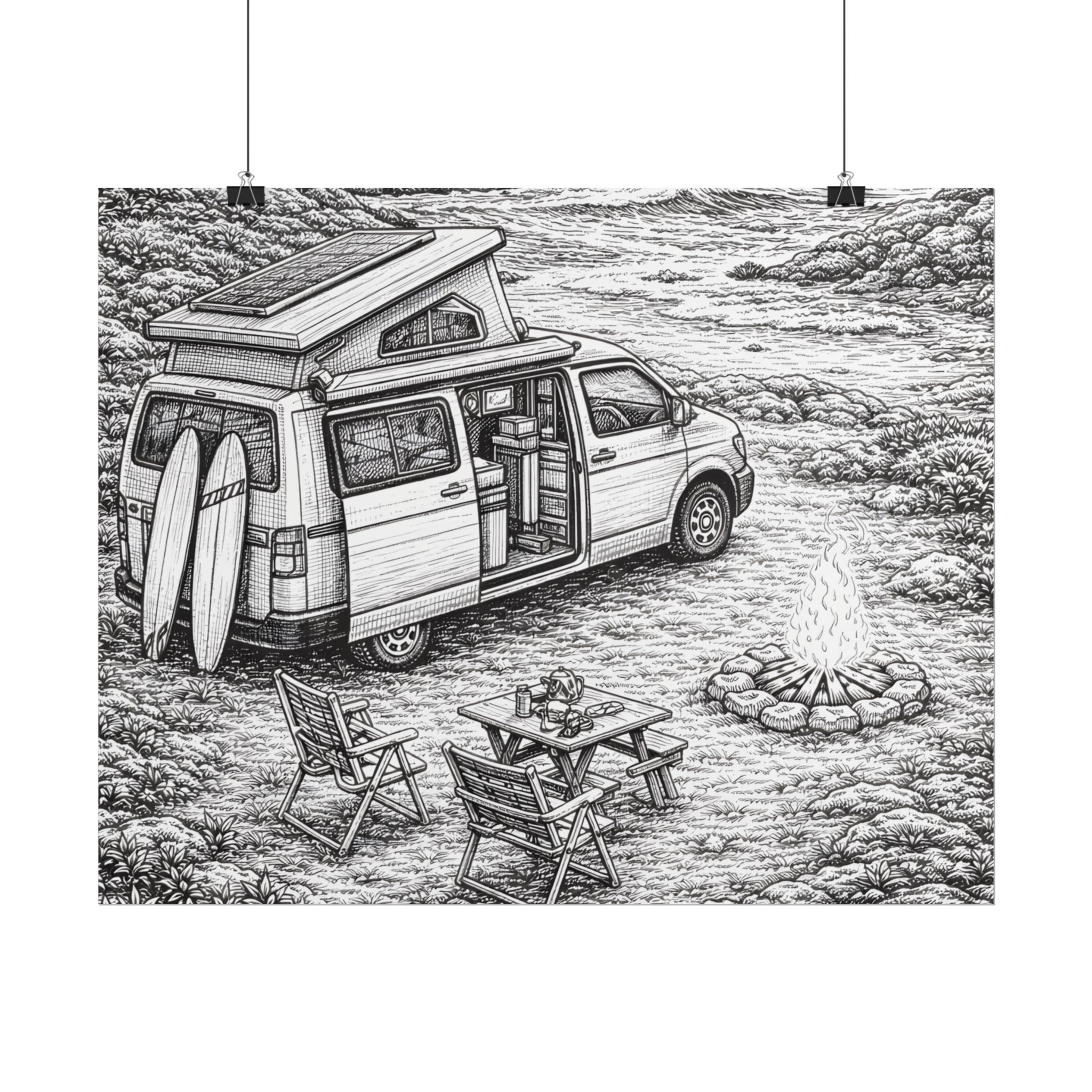 Campervan Poster — Vintage RV Camping Landscape Wall Art