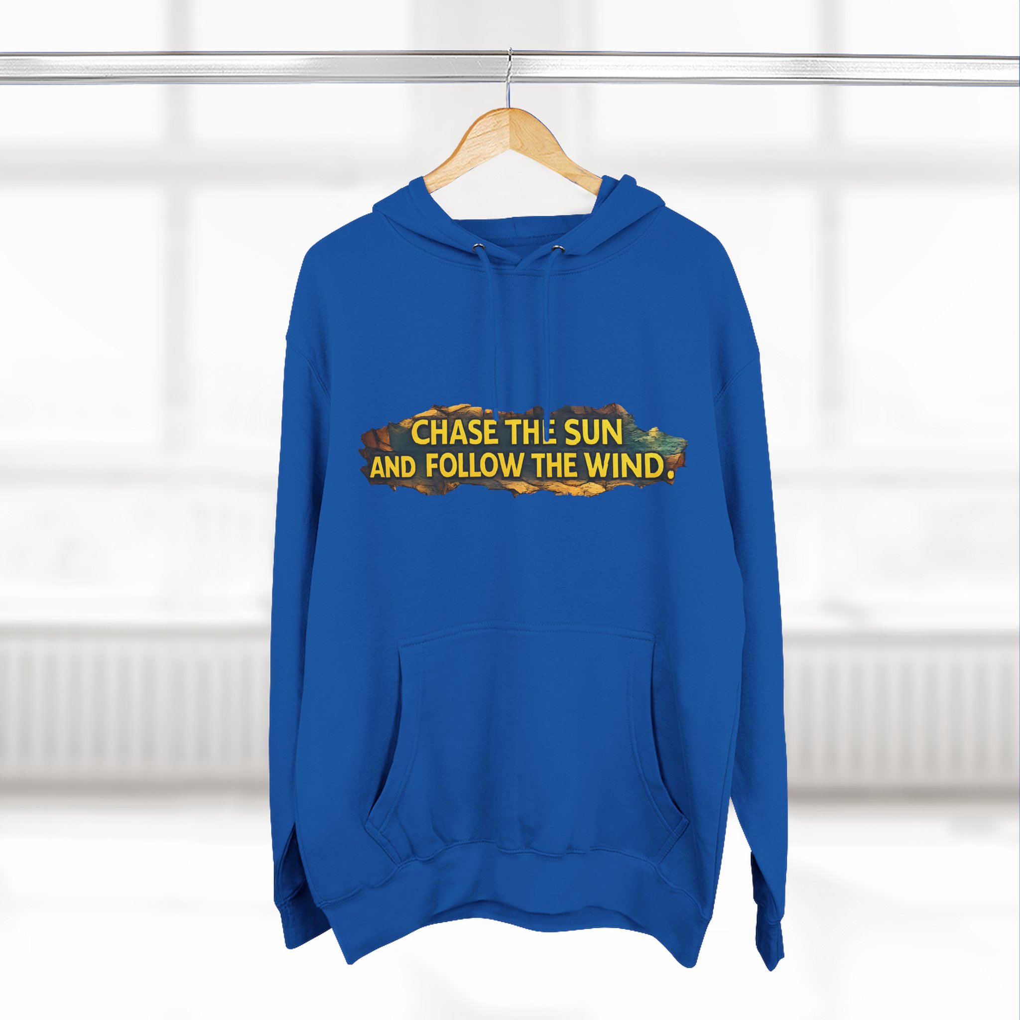 Three-Panel Fleece Hoodie - "Chase The Sun And Follow The Wind" Design Cubic-Line