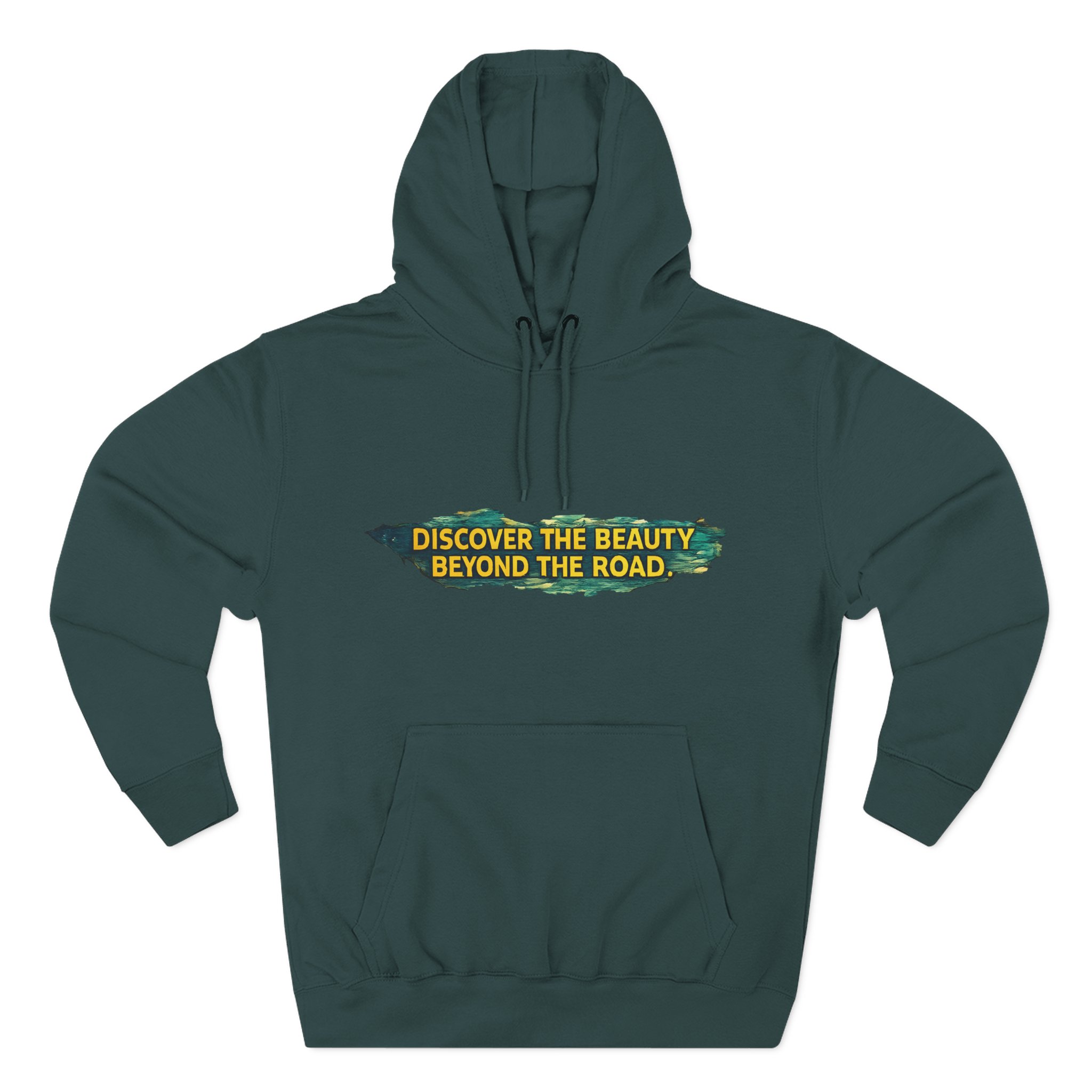 Three-Panel Fleece Hoodie - "Discover The Bieuty Beyond The Road" Design Cubic-Line