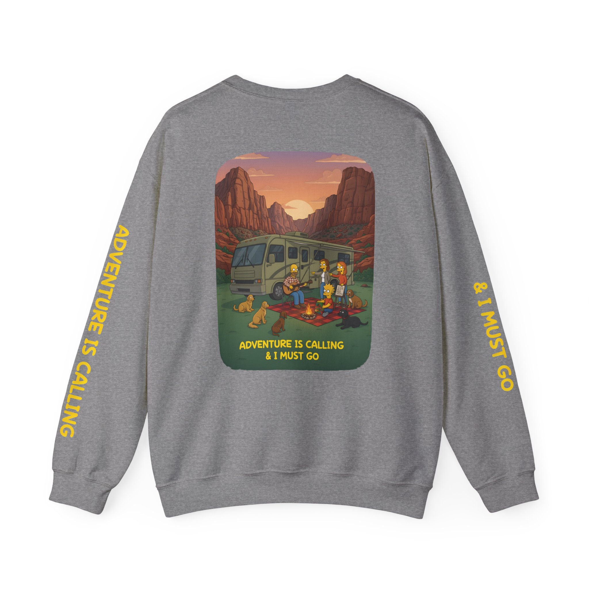 Unisex Heavy Blend™ Crewneck Sweatshirt — "Adventure Is Calling-I Must Go" Design Sitcom-Line