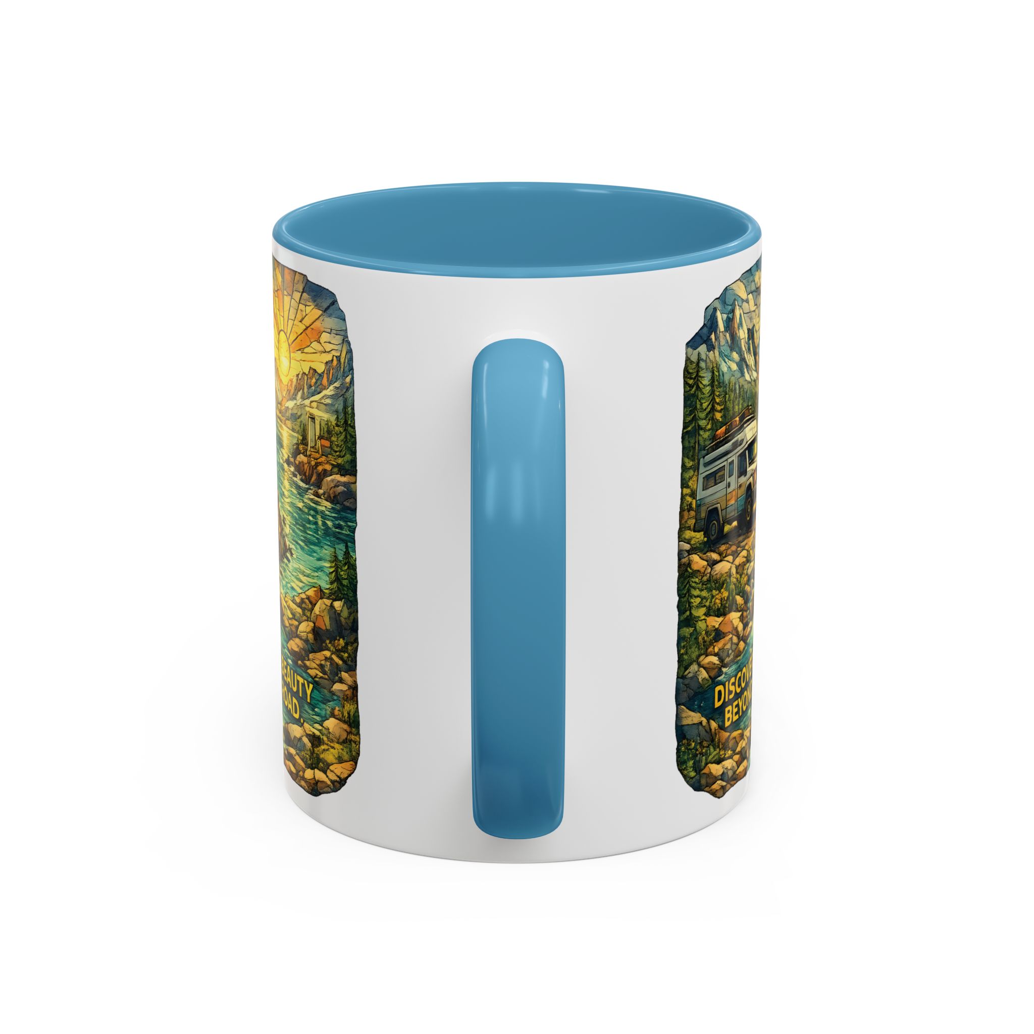 12825001928609529528_2048.jpeg Accent Coffee Mug (11, 15oz) — "Discover The Bieuty Beyond The Road" Design Cubic-Line