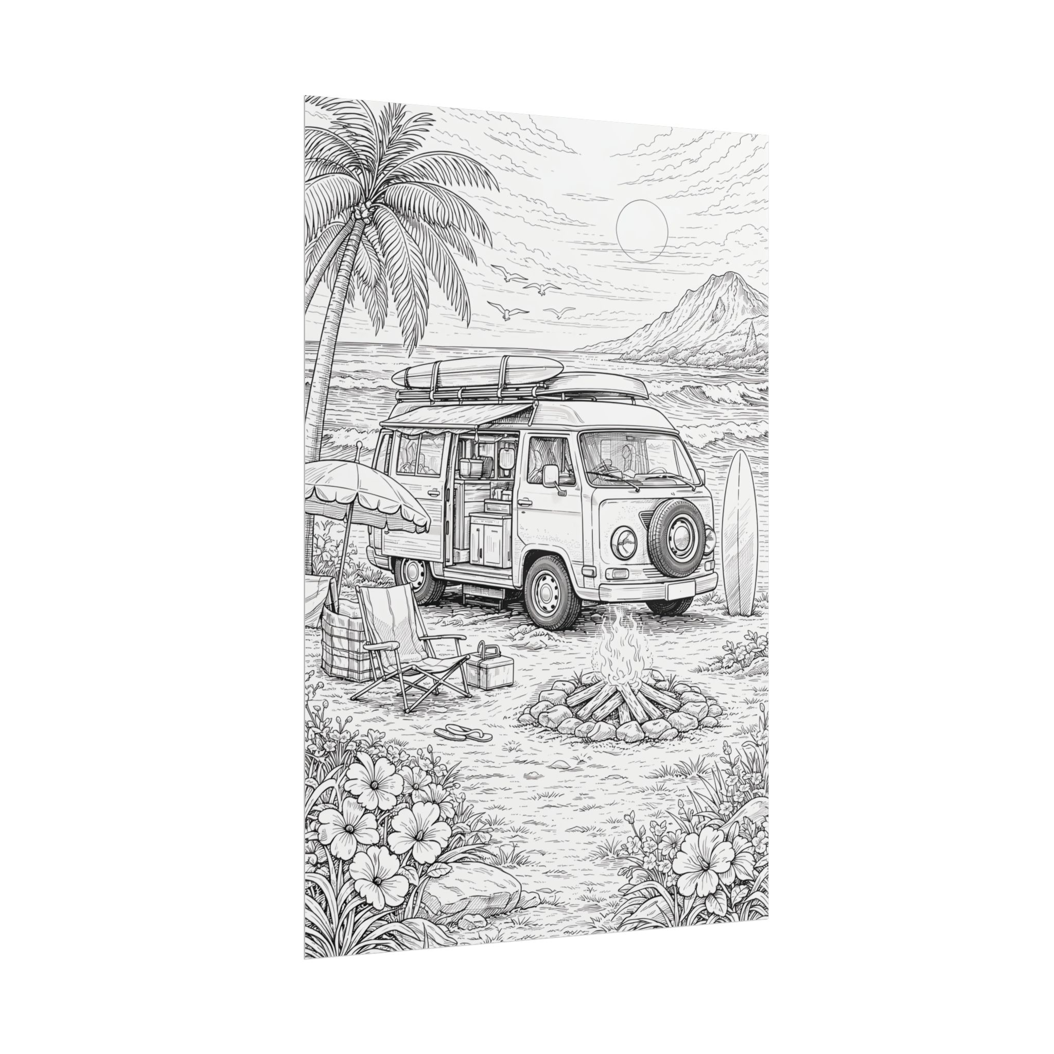 Campervan Poster — Vintage RV Camping Landscape Wall Art