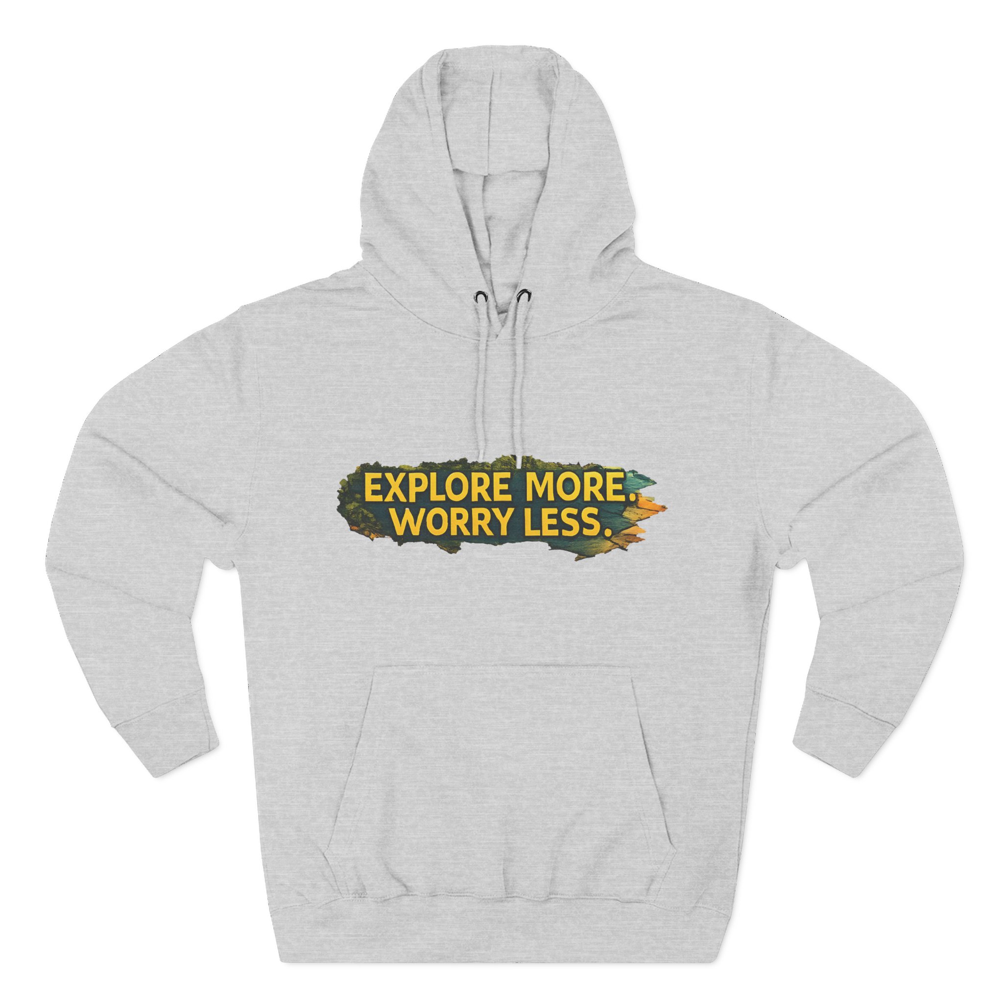 12827321385554258235_2048.jpeg Three-Panel Fleece Hoodie - "Explore More Worry Less" Design Cubic-Line