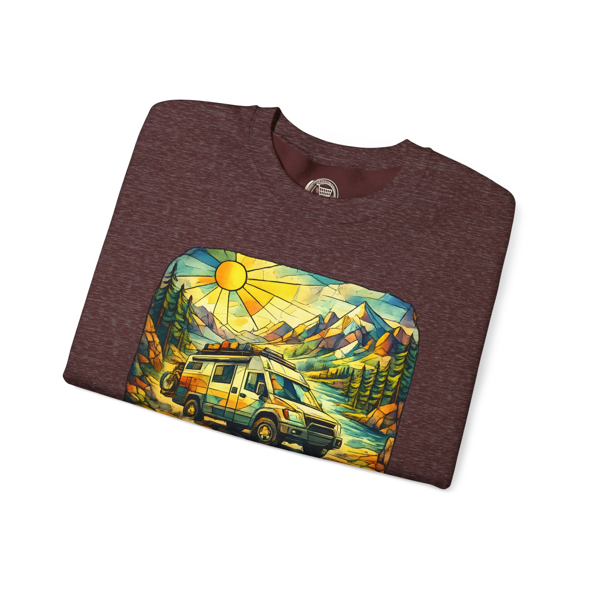 Unisex Heavy Blend™ Crewneck Sweatshirt — "Adventure More Worry Less" Design Cubic-Line