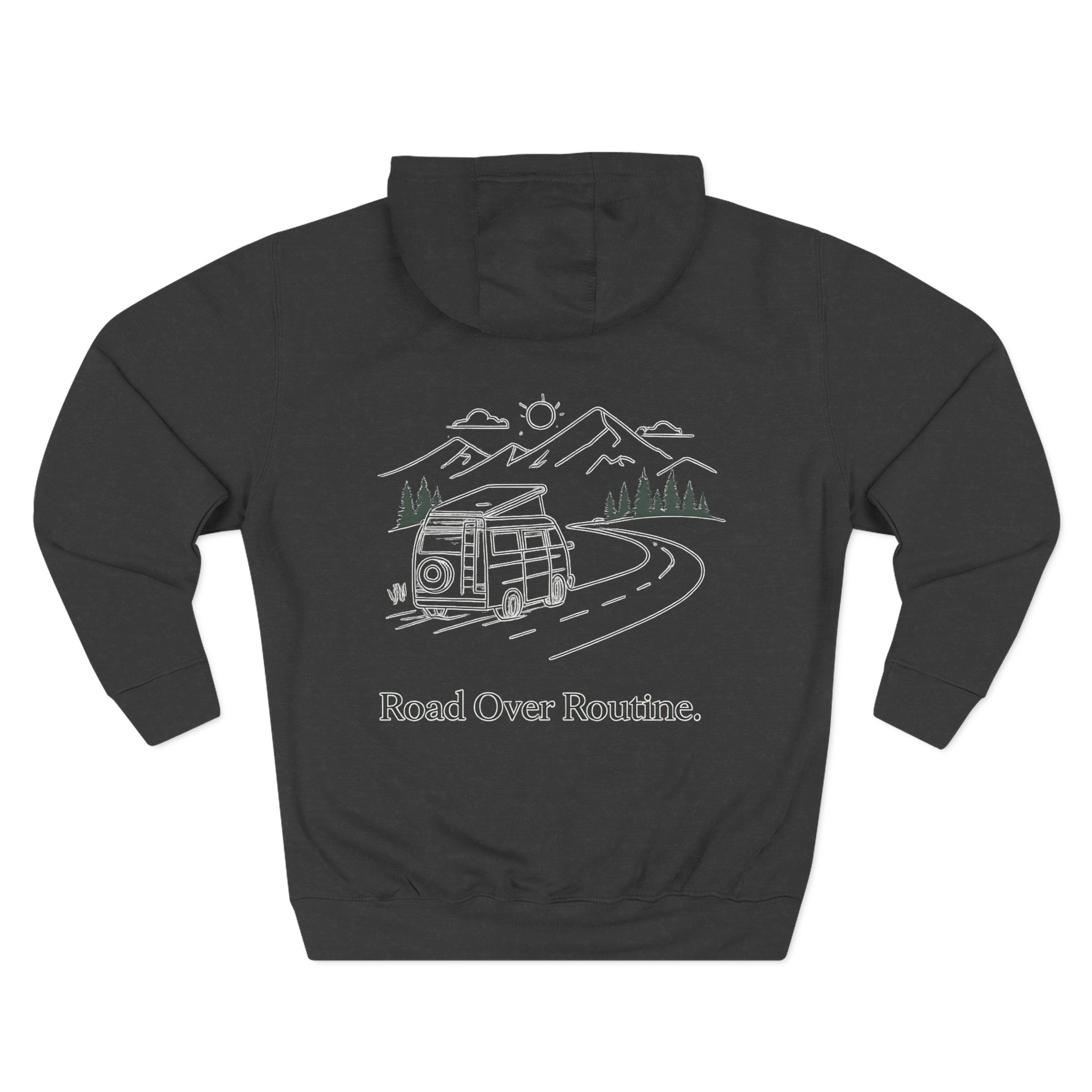Three-Panel Fleece Hoodie - "Road Over Routine" Design Minimal-Line