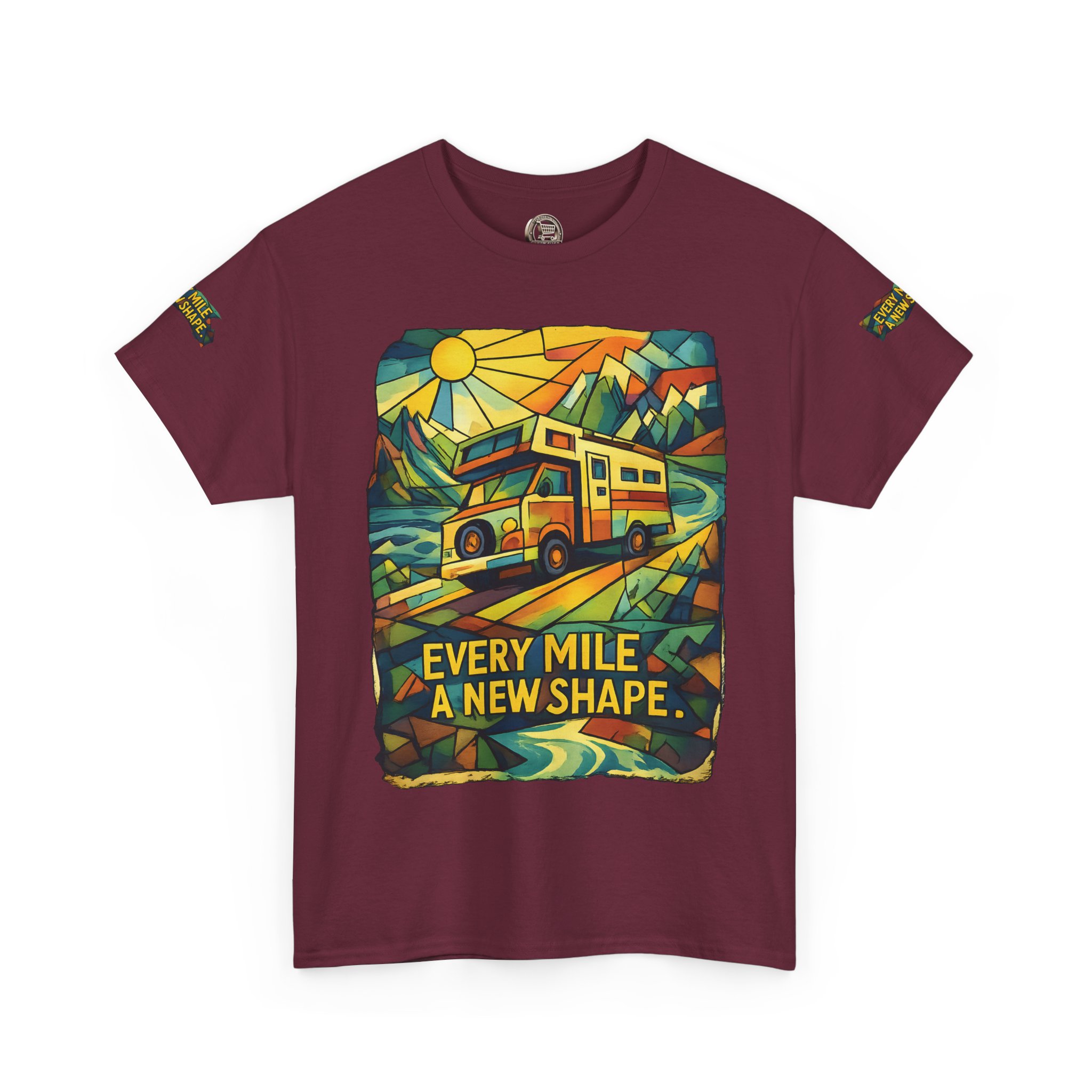 Unisex Heavy Cotton Tee — "Every Mile A New Shape" Design Cubic-Line