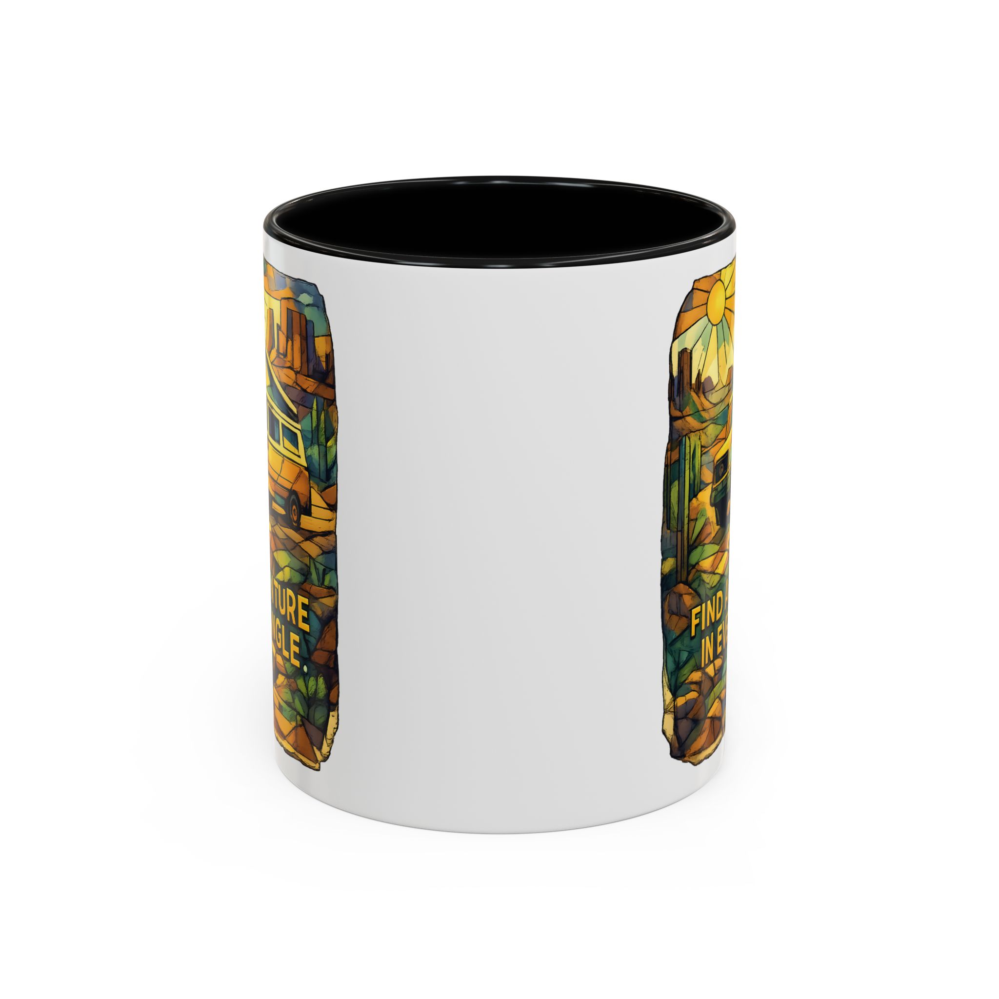 Accent Coffee Mug (11, 15oz) — "Find Adventure In Every Corner" Design Cubic-Line