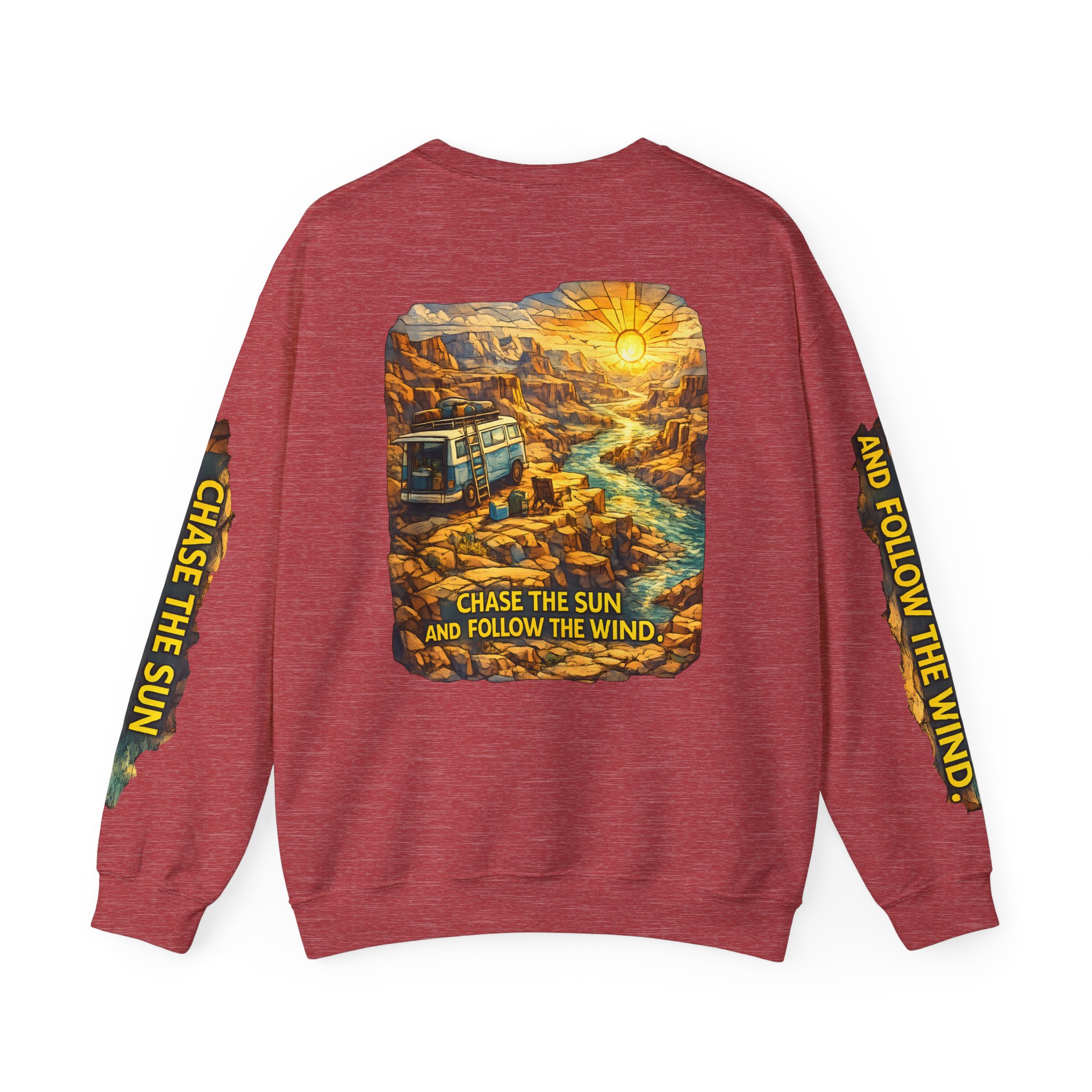 12838332816679461318_2048.jpeg Unisex Heavy Blend™ Crewneck Sweatshirt — "Chase The Sun And Follow The Wind" Design Cubic-Line