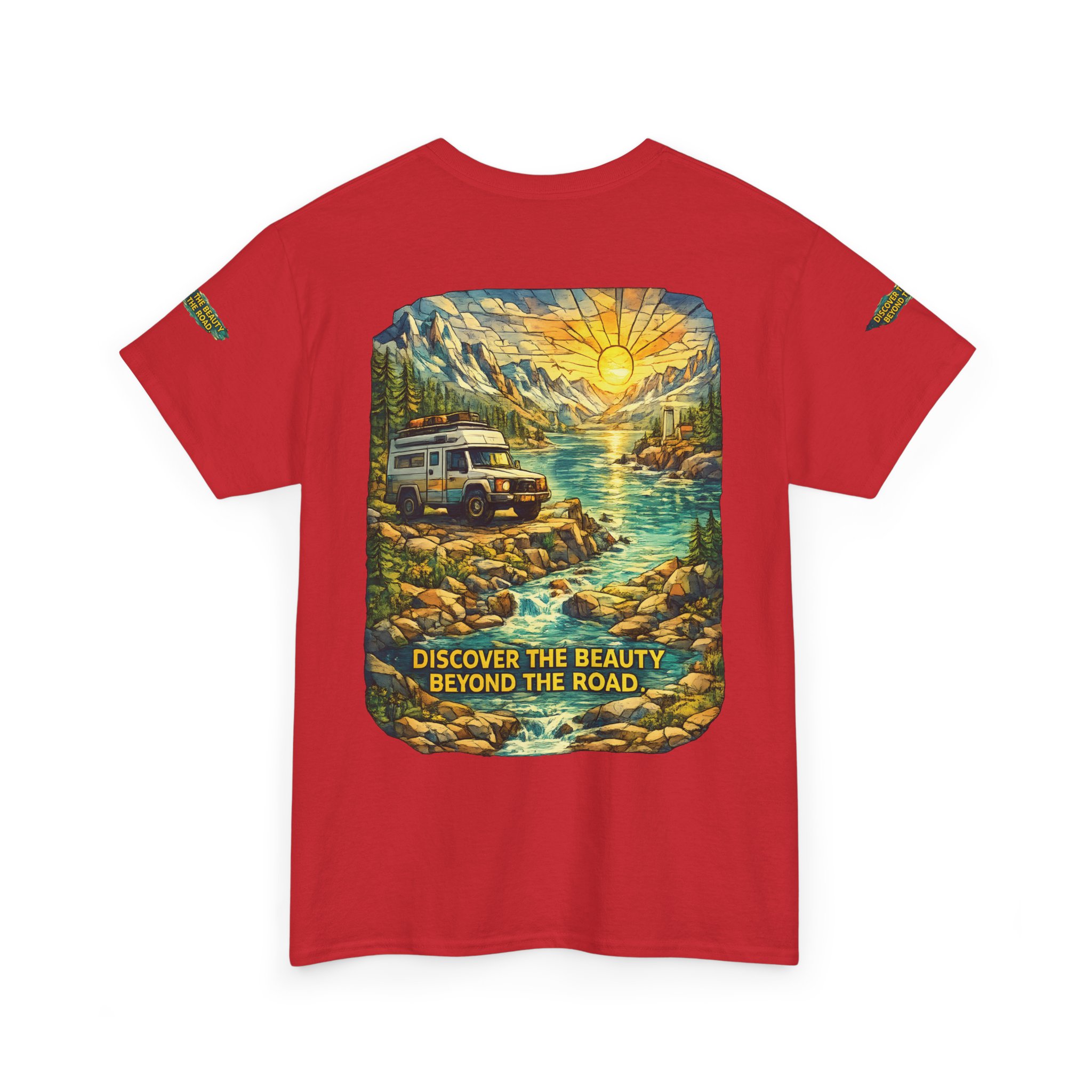 Unisex Heavy Cotton Tee — "Discover The Bieuty Beyond The Road" Design Cubic-Line