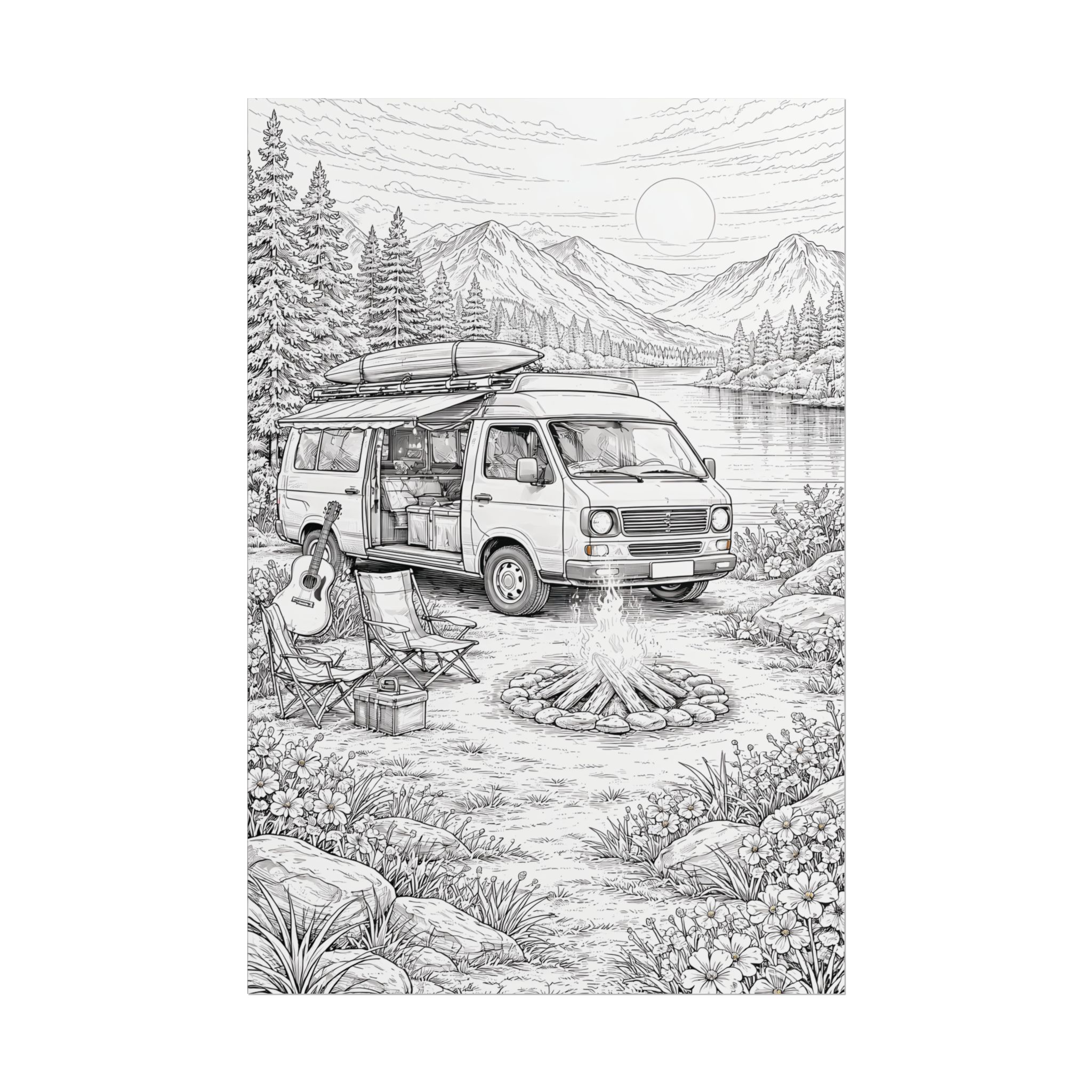 Campervan Poster — Vintage RV Camping Landscape Wall Art