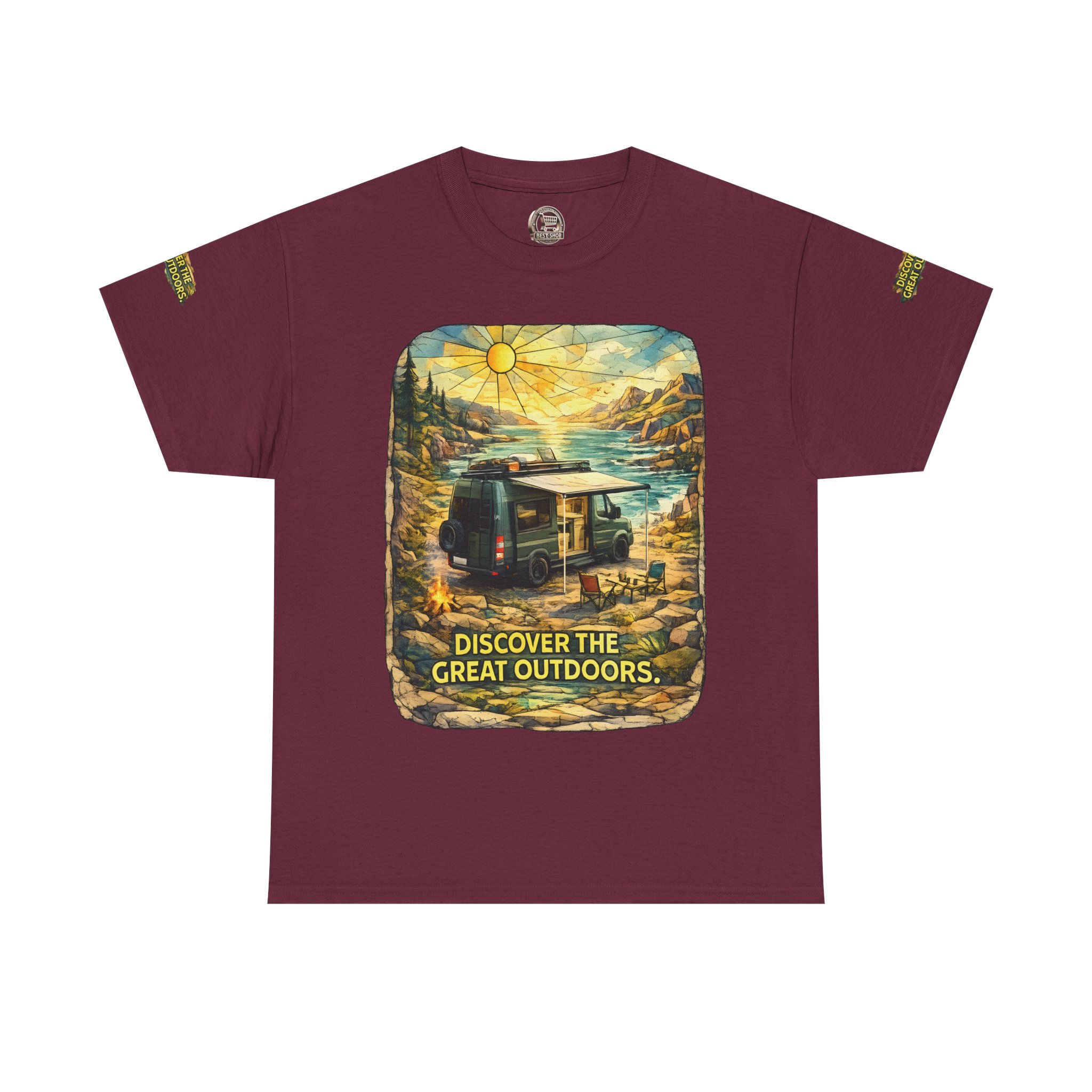 Unisex Heavy Cotton Tee — "Discover The Great Outdoors" Design Cubic-Line