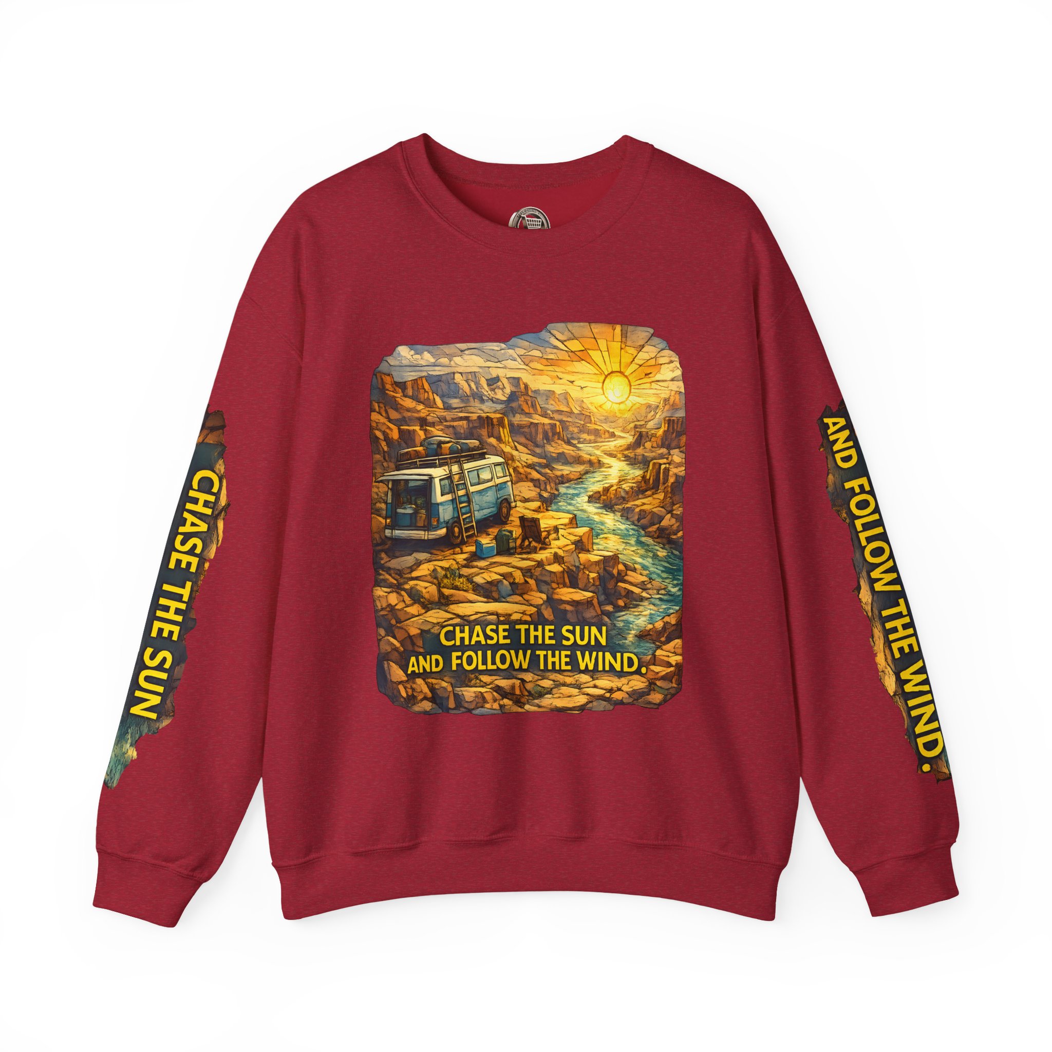 12847543958414489597_2048.jpeg Unisex Heavy Blend™ Crewneck Sweatshirt — "Chase The Sun And Follow The Wind" Design Cubic-Line