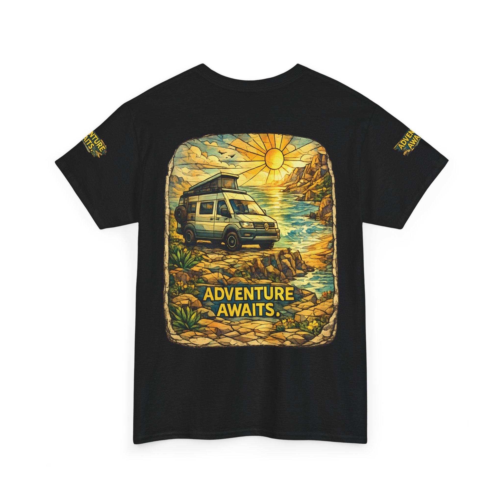 Unisex Heavy Cotton Tee — "Adventure Awaits" Design Cubic-Line