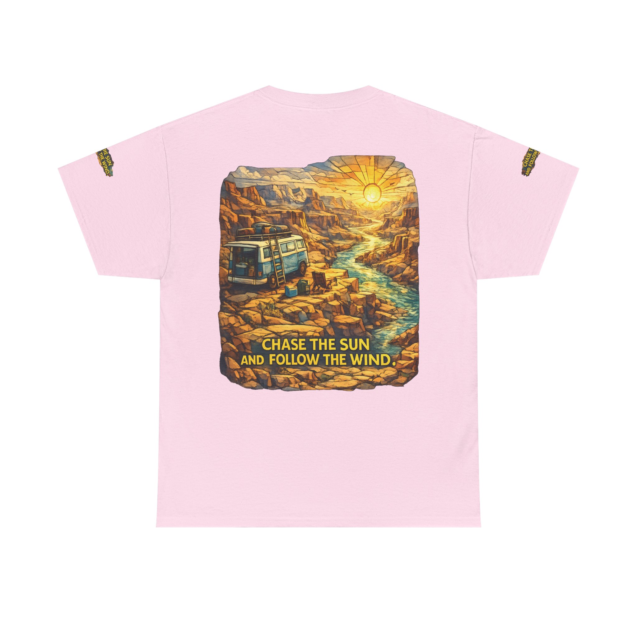 12850589173721665337_2048.jpeg Unisex Heavy Cotton Tee — "Chase The Sun And Follow The Wind" Design Cubic-Line