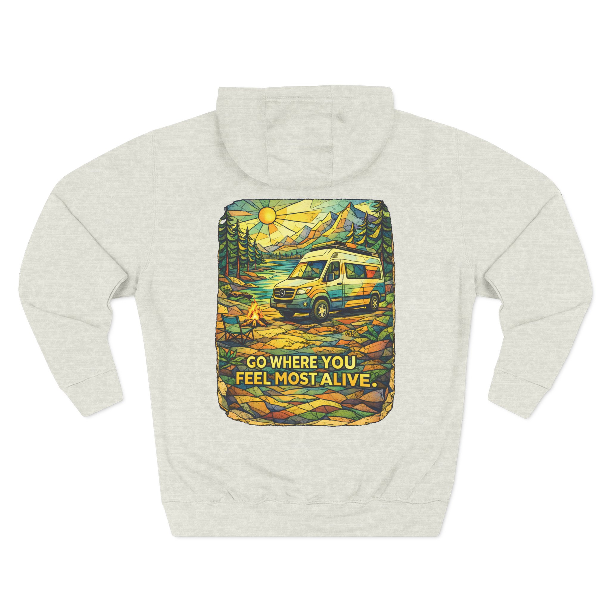 Three-Panel Fleece Hoodie - "Go Where You Feel Most Alive" Design Cubic-Line