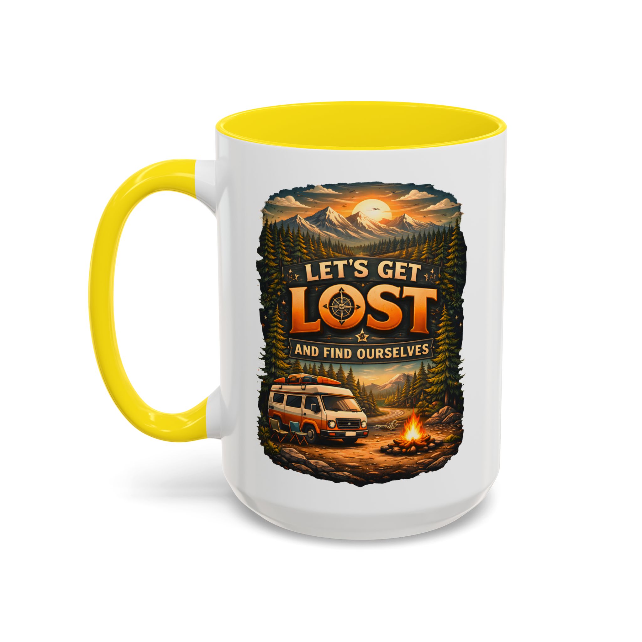 Accent Coffee Mug (11, 15oz) — "Let´s Get Lost And Find Ourselfs" Design Scenic-Line