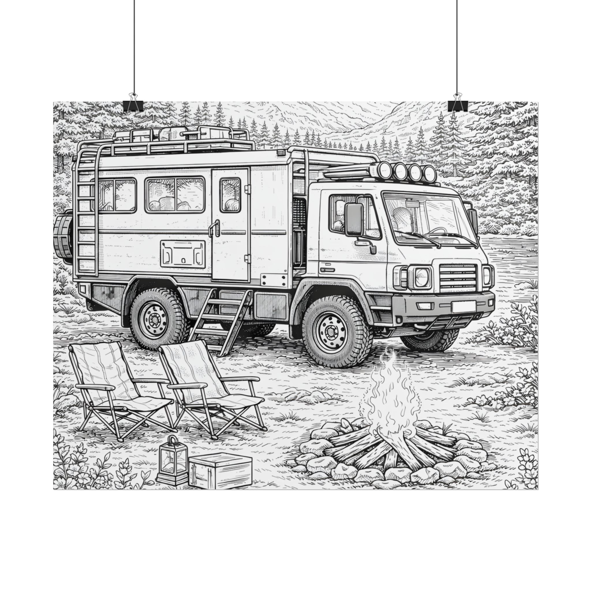 Campervan Poster — Vintage RV Camping Landscape Wall Art