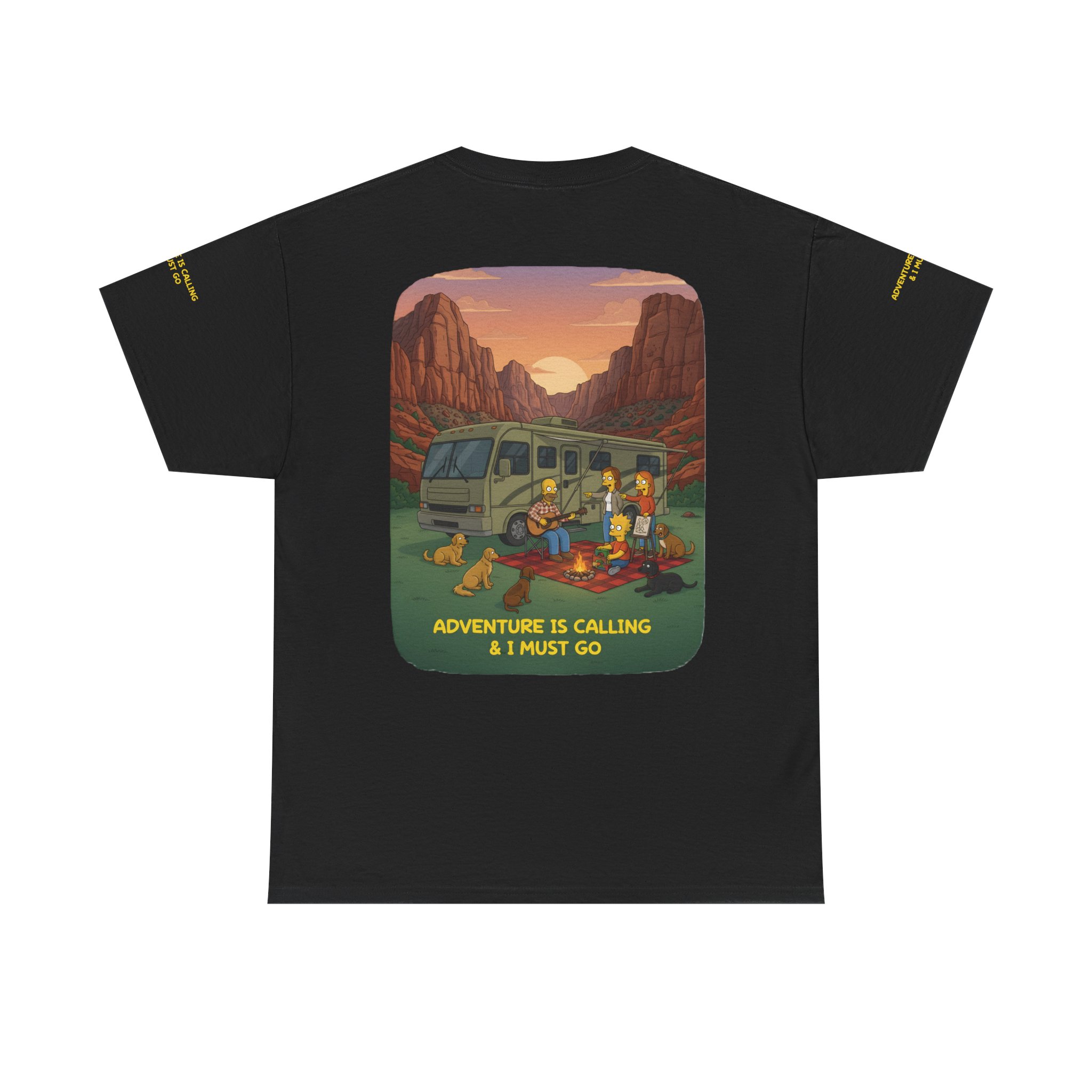 Unisex Heavy Cotton Tee — "Adventure Is Calling-I Must Go" Design Sitcom-Line