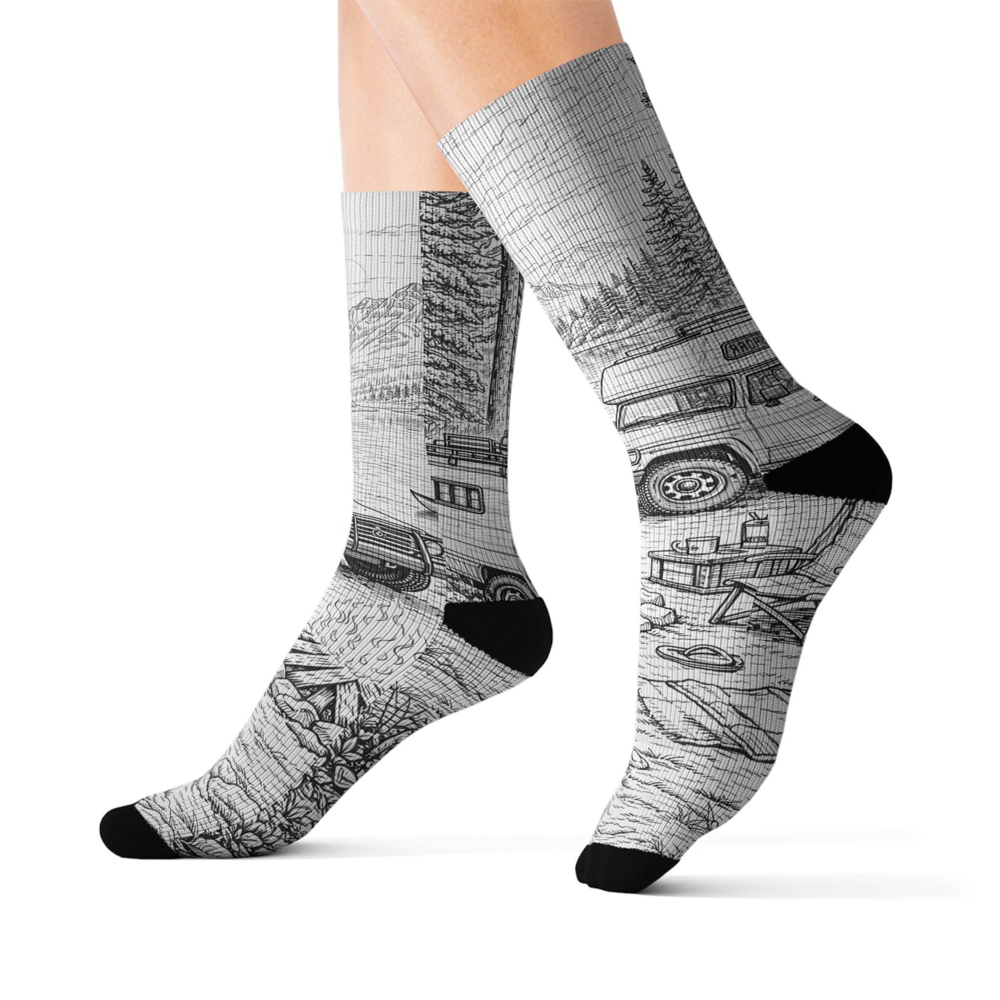 Sublimation Socks — Retro Camper Roadtrip Crew Socks