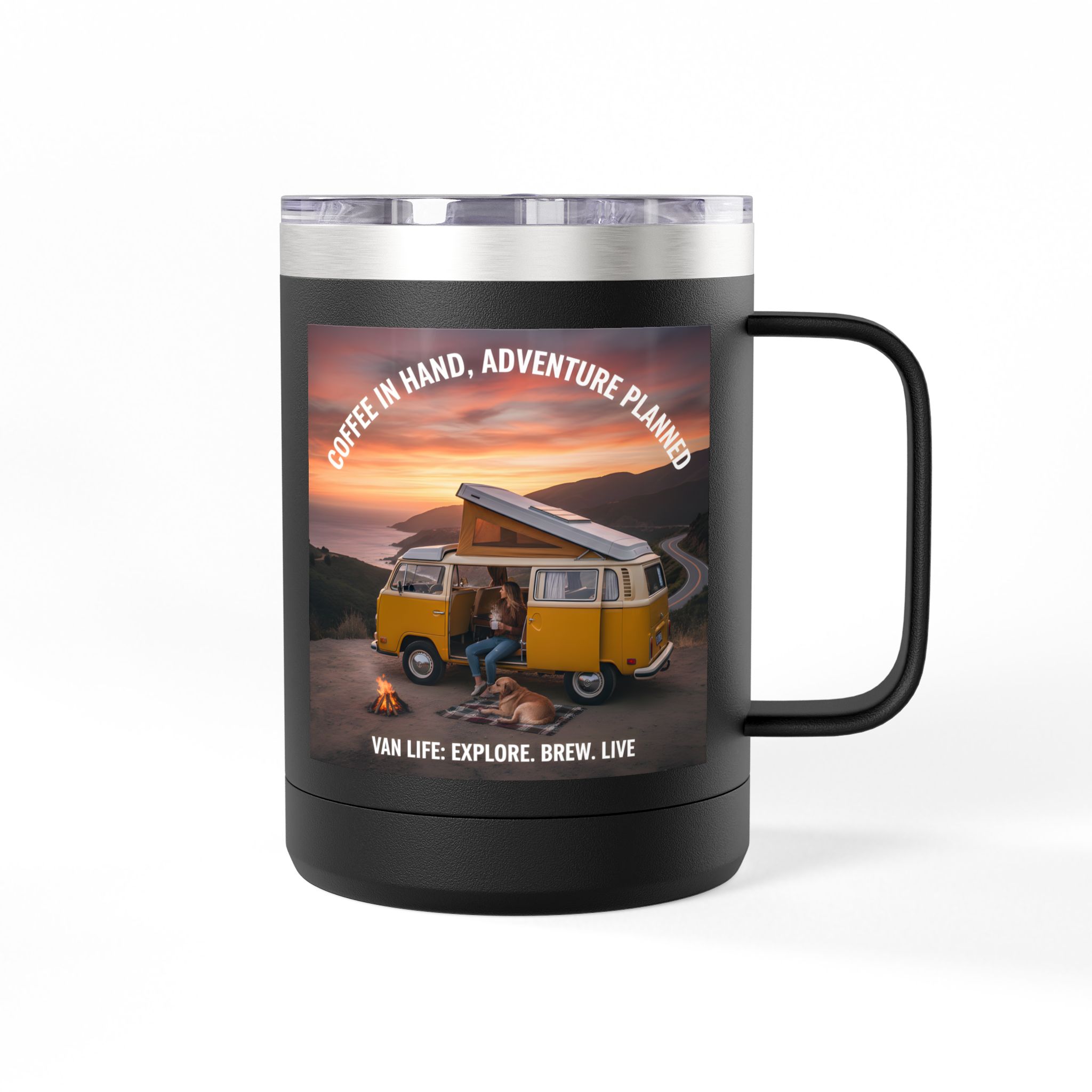 Coffee Mug Tumbler, 15oz — "Coffee in Hand, Adventure Planned"