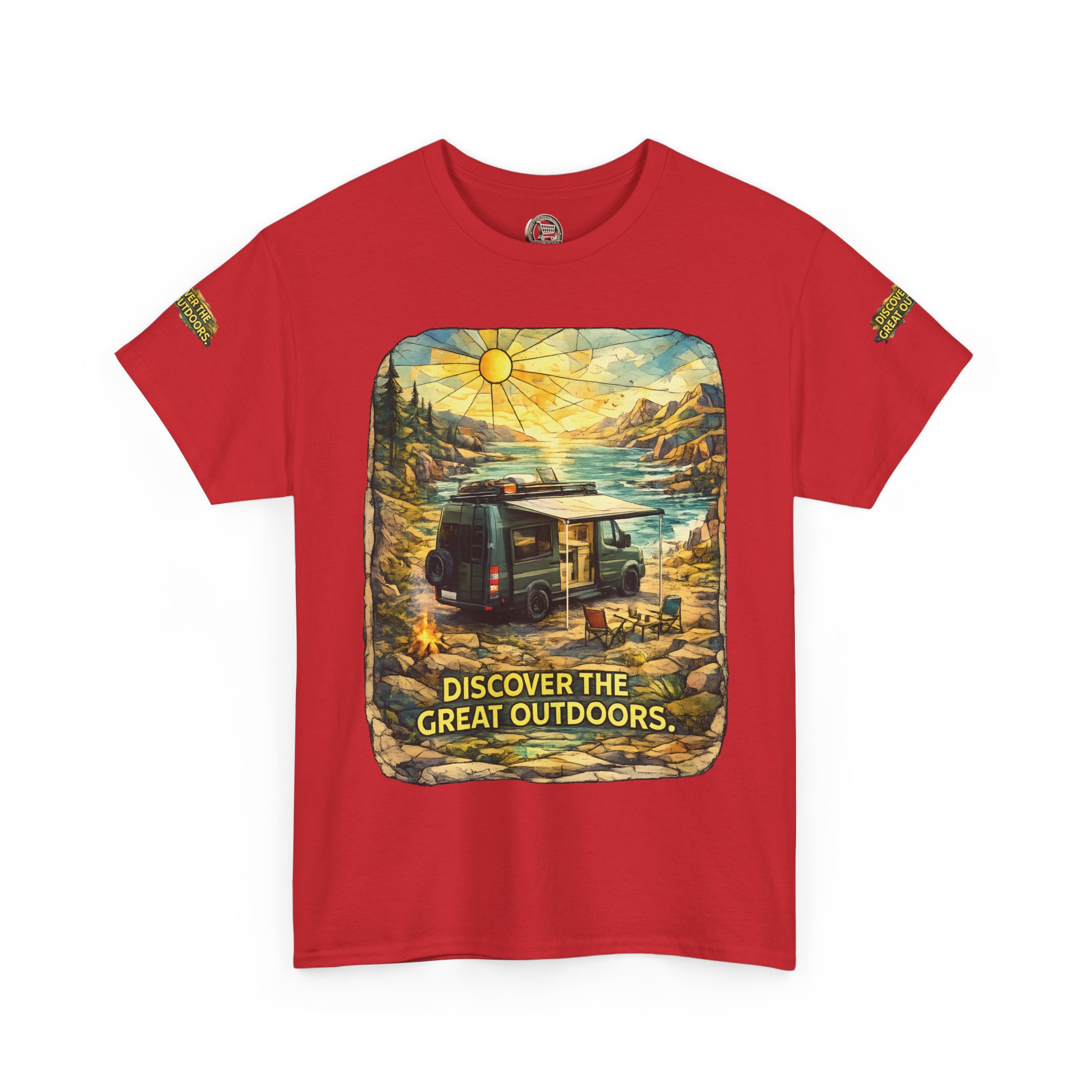 Unisex Heavy Cotton Tee — "Discover The Great Outdoors" Design Cubic-Line