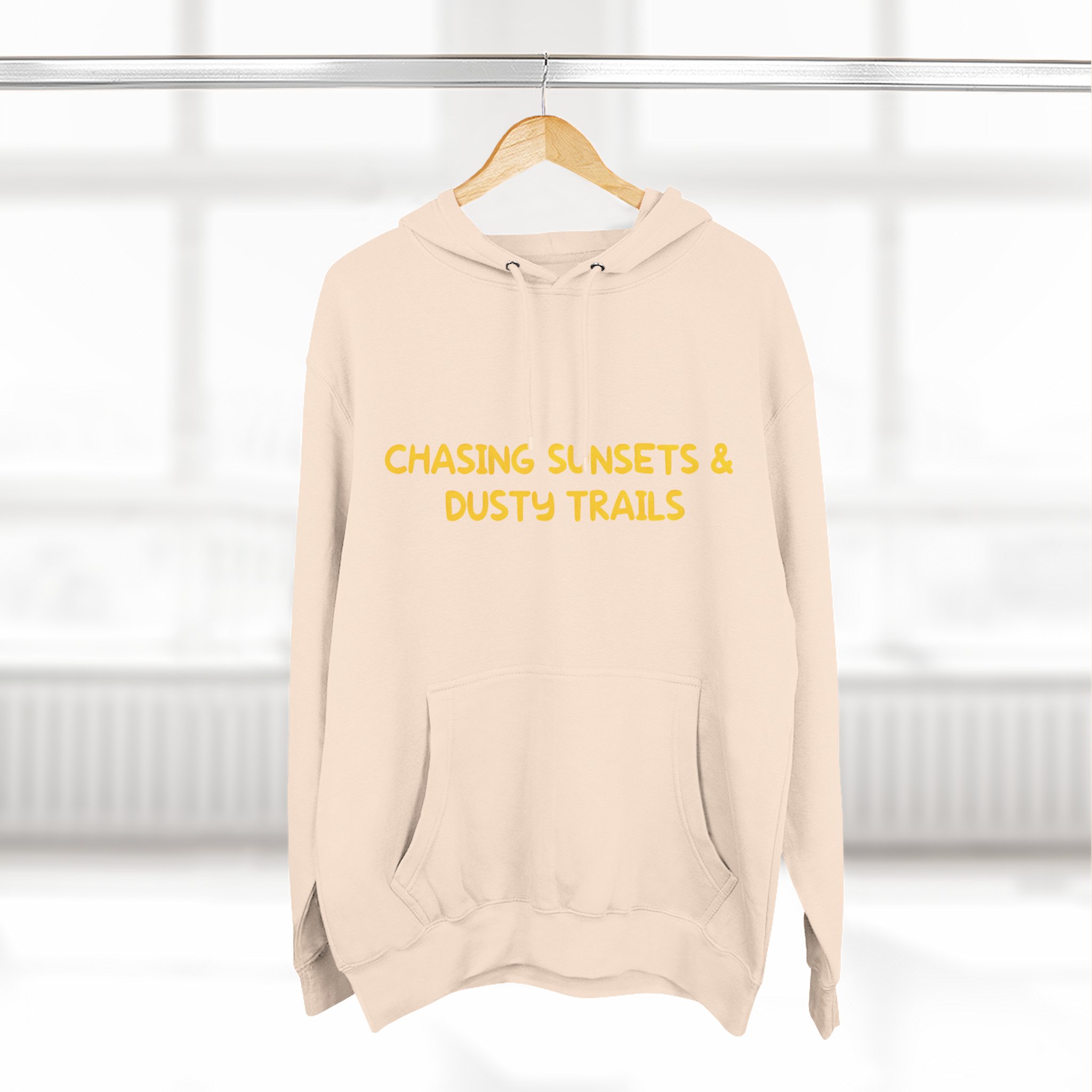 Three-Panel Fleece Hoodie - "Chasing Sunsets And Dusty Trails" Design Sitcom-Line