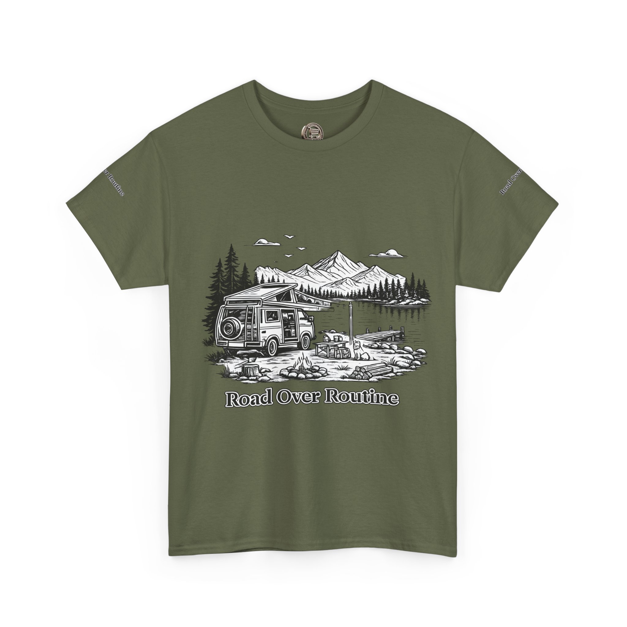 Unisex Heavy Cotton Tee — "Road Over Routine" Design Minimal-Line