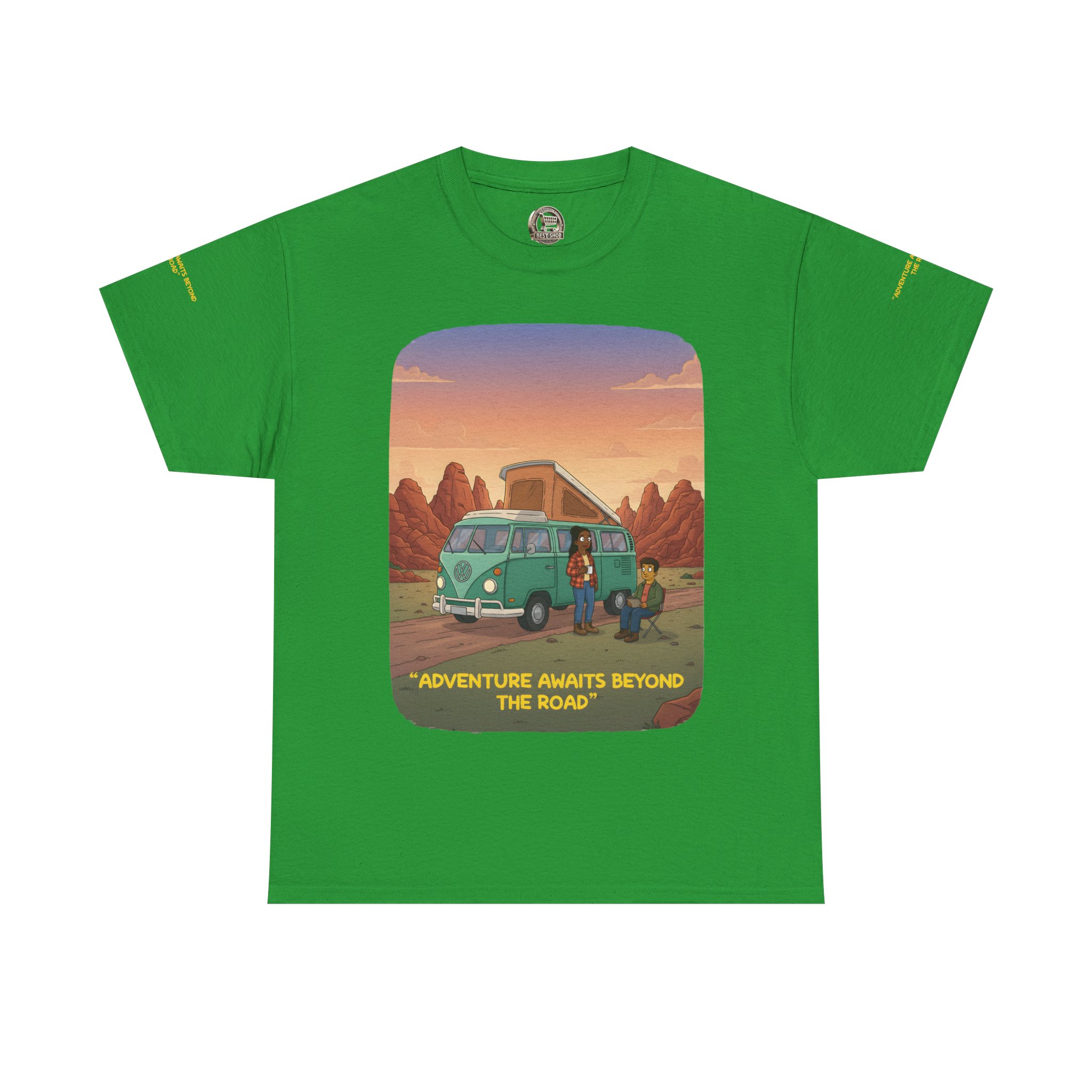 Unisex Heavy Cotton Tee — "Adventure Awaits Beyond The Road" Design Sitcom-Line