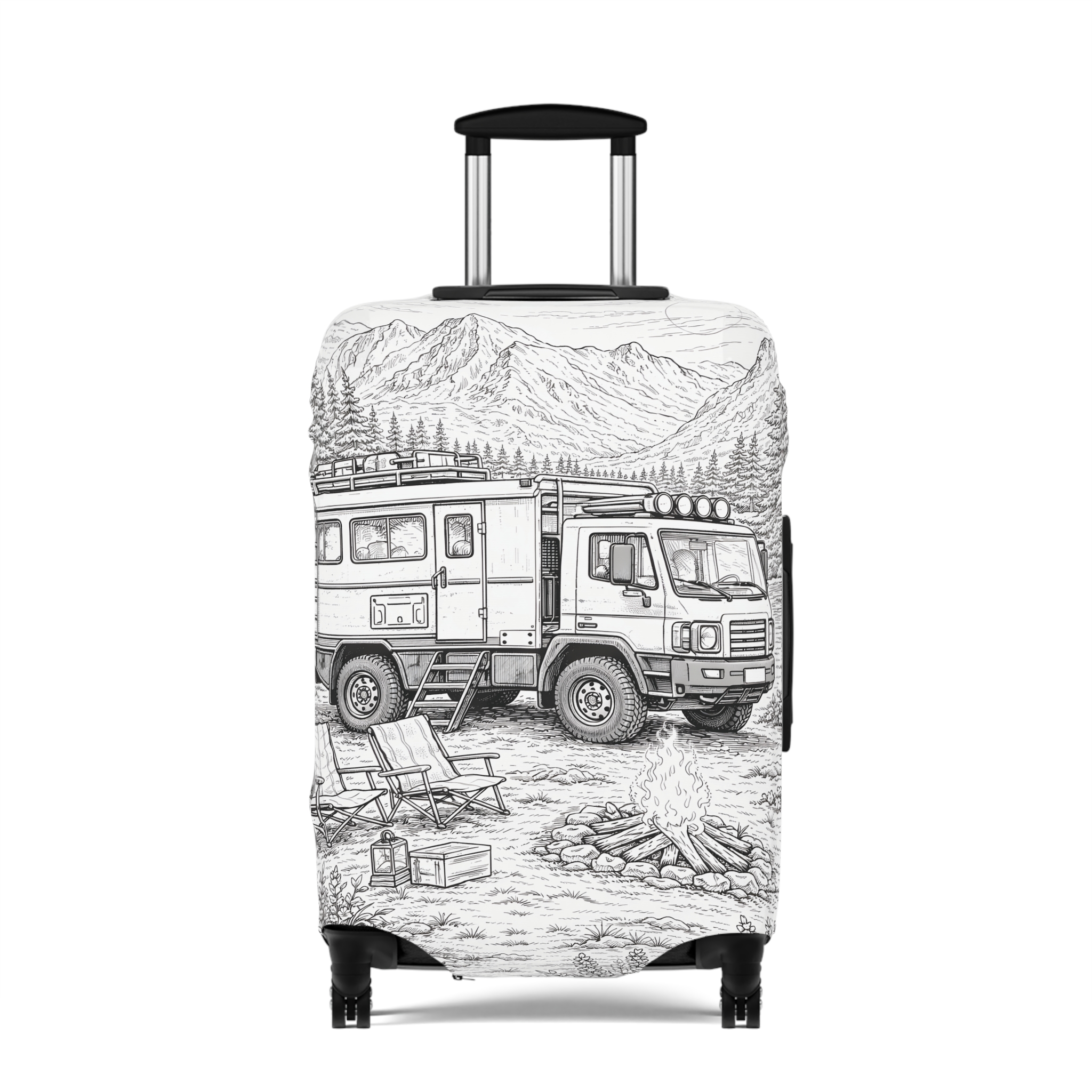 Luggage Cover — Adventure Camper Sketch Travel Suitcase